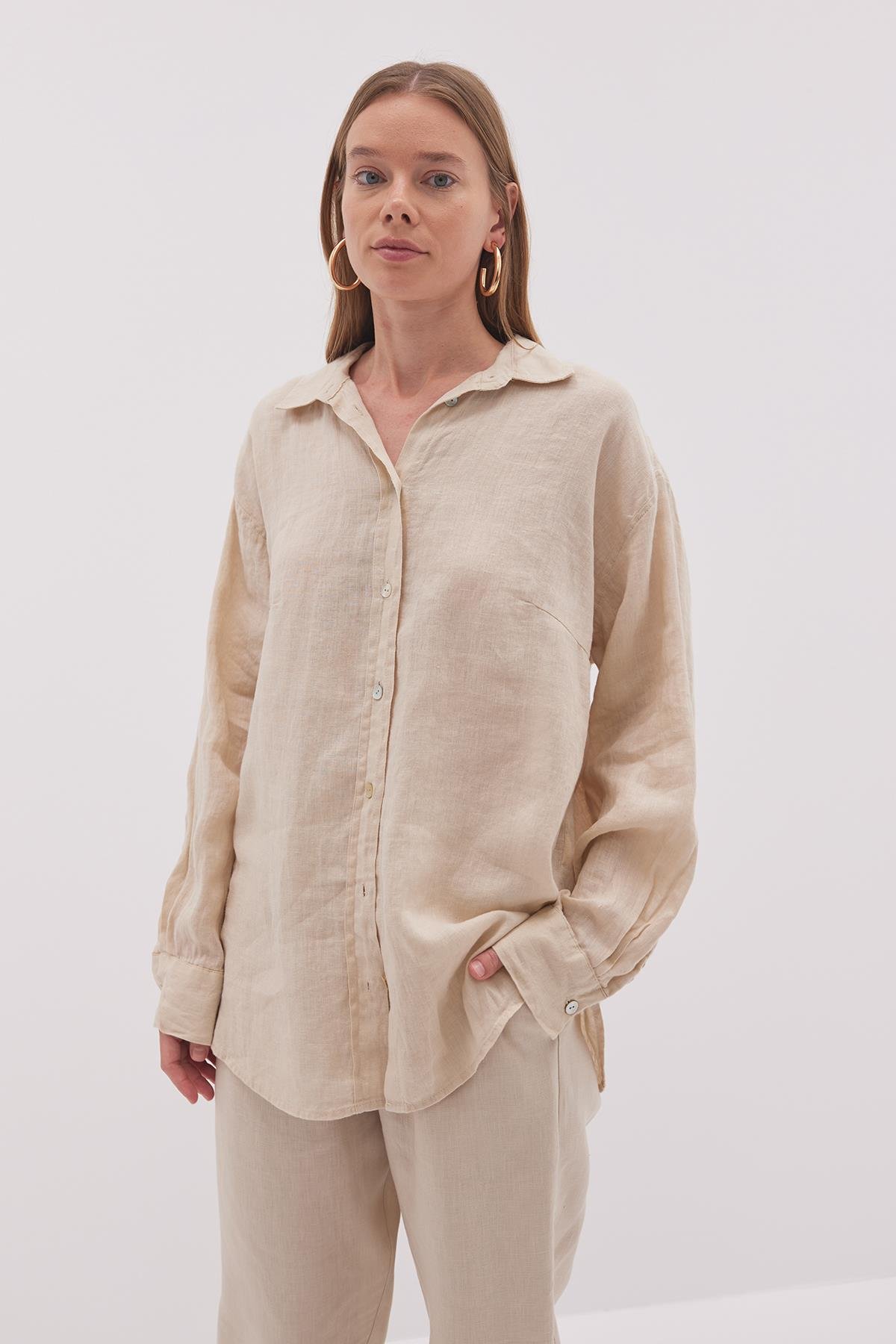 Linen Basic Gömlek Bej
