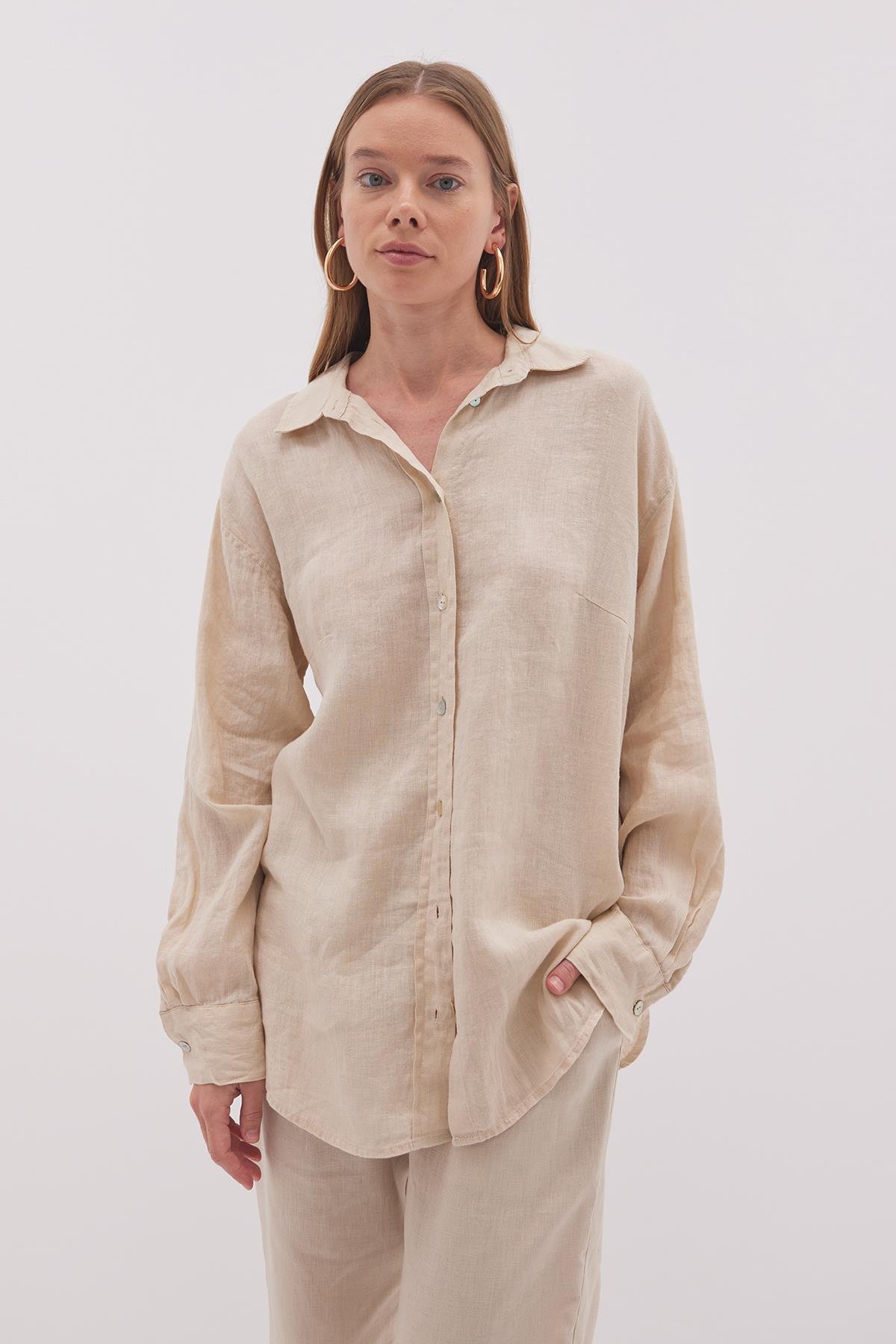 Linen Basic Gömlek Bej