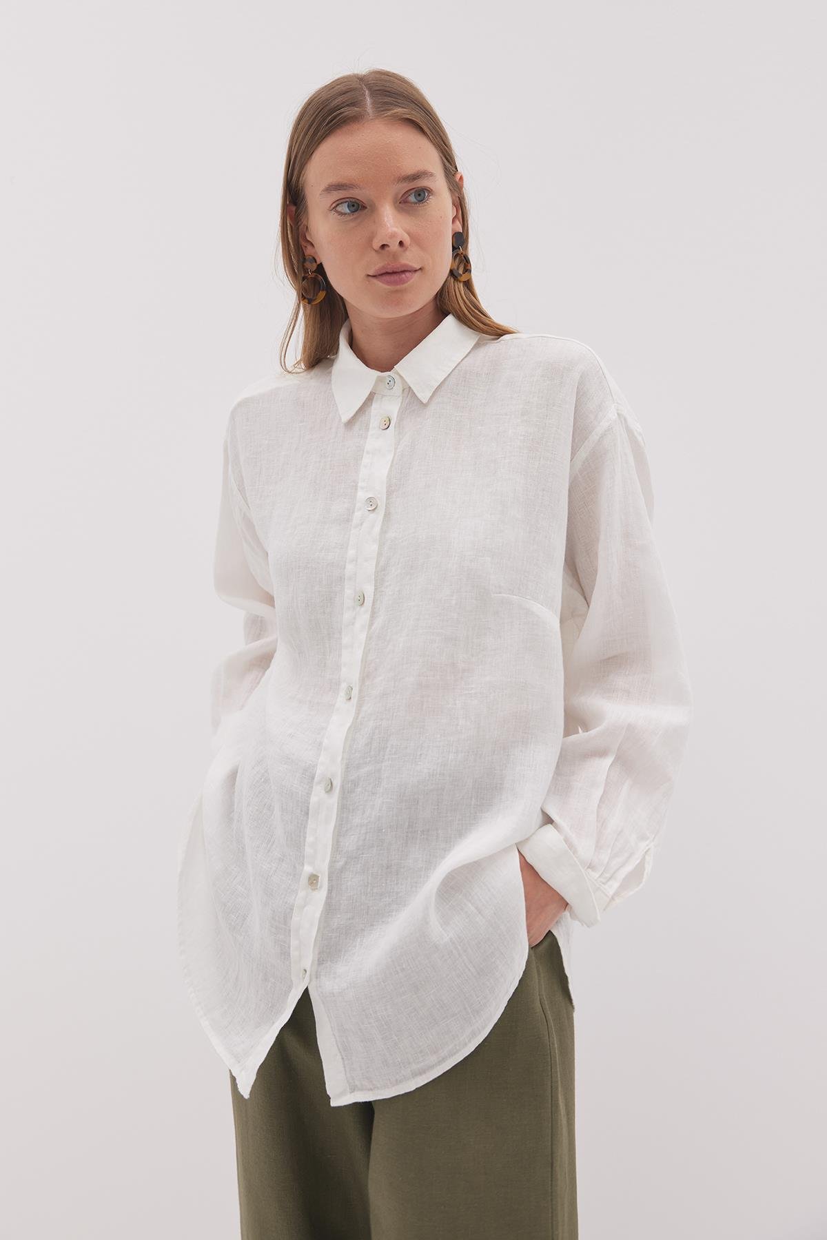 Linen Basic Gömlek Beyaz