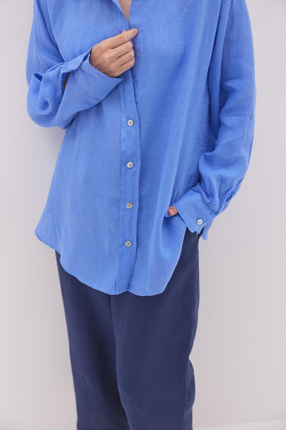 Linen Basic Gömlek İndigo