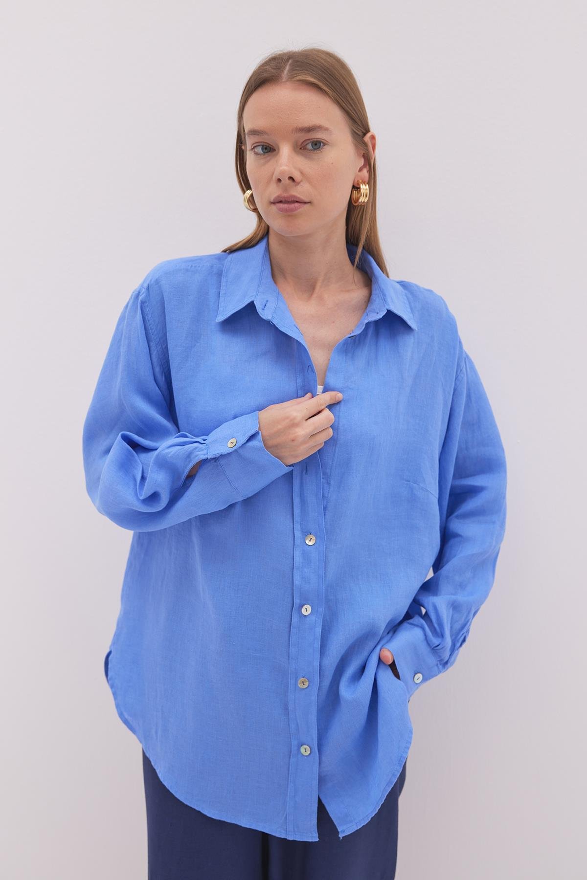 Linen Basic Gömlek İndigo