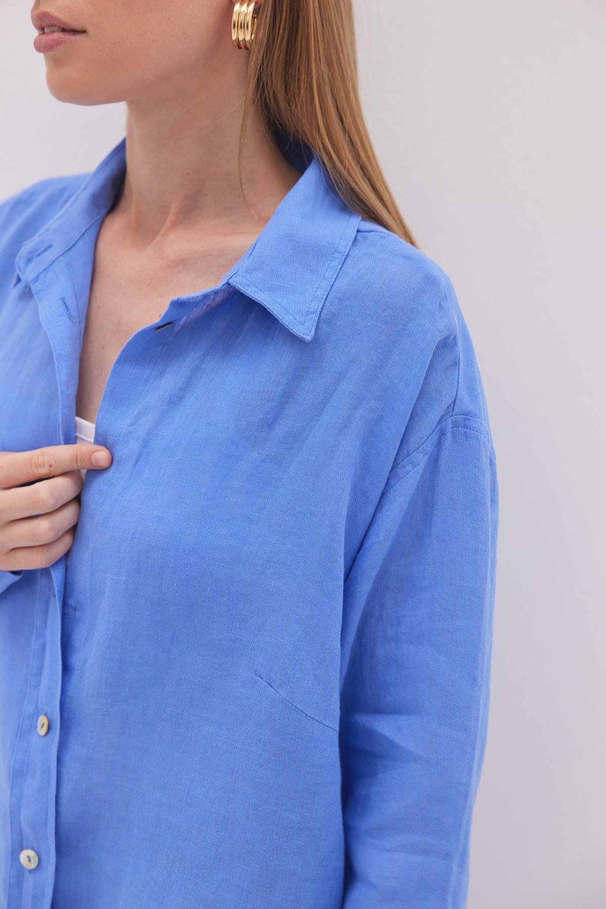 Linen Basic Gömlek İndigo