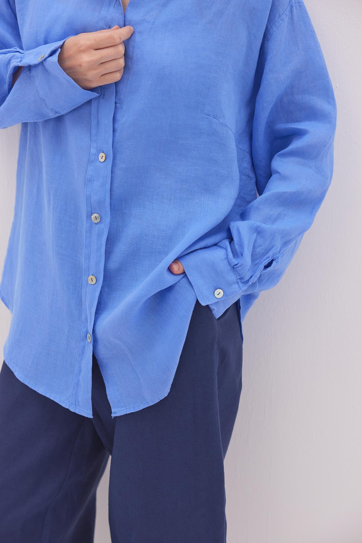 Linen Basic Gömlek İndigo