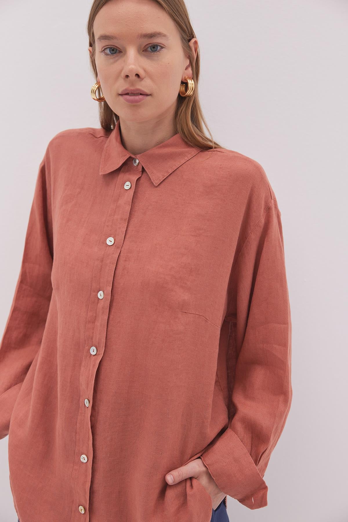 Linen Basic Gömlek Kiremit