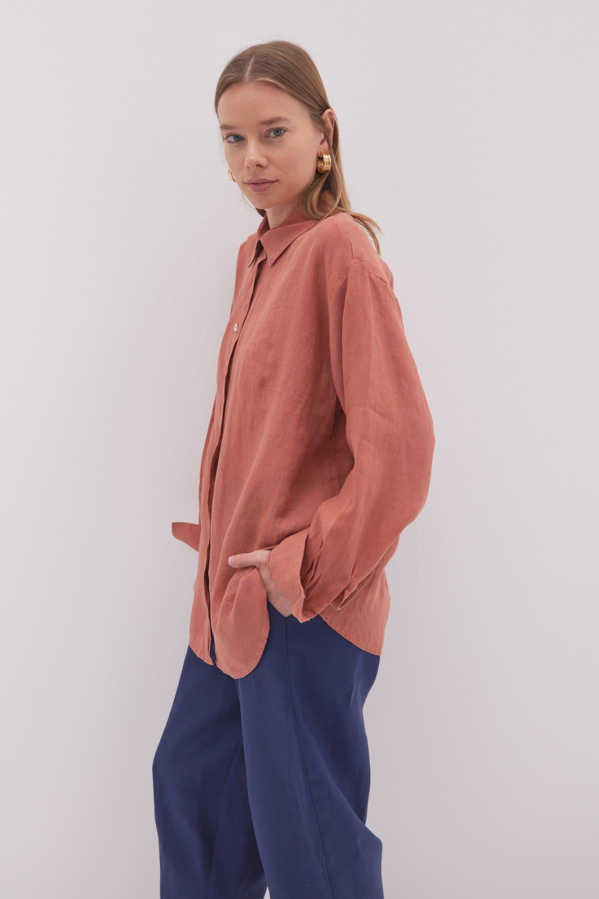 Linen Basic Gömlek Kiremit