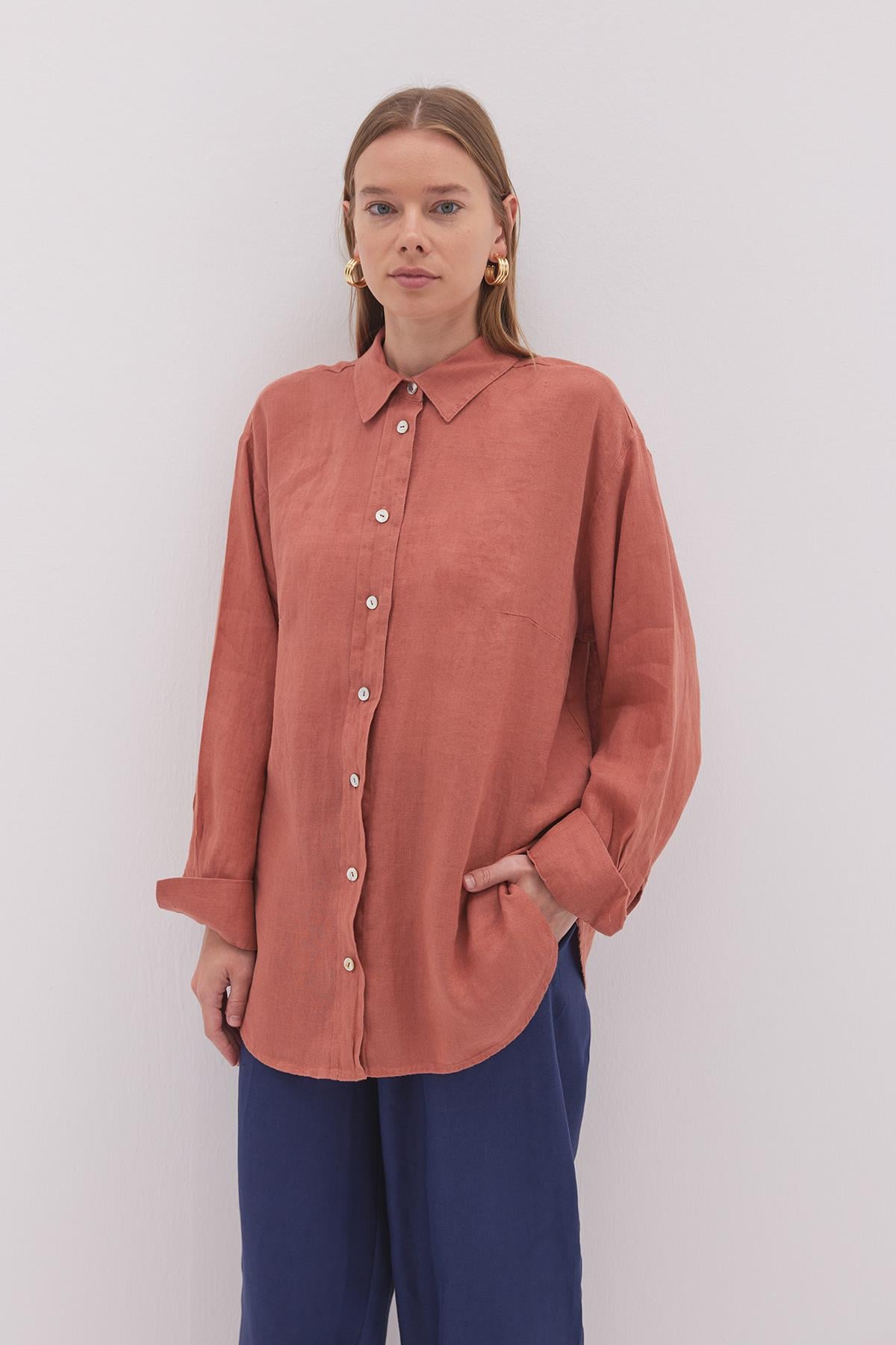 Linen Basic Gömlek Kiremit
