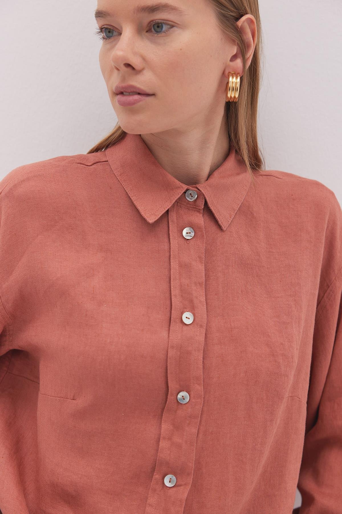 Linen Basic Gömlek Kiremit