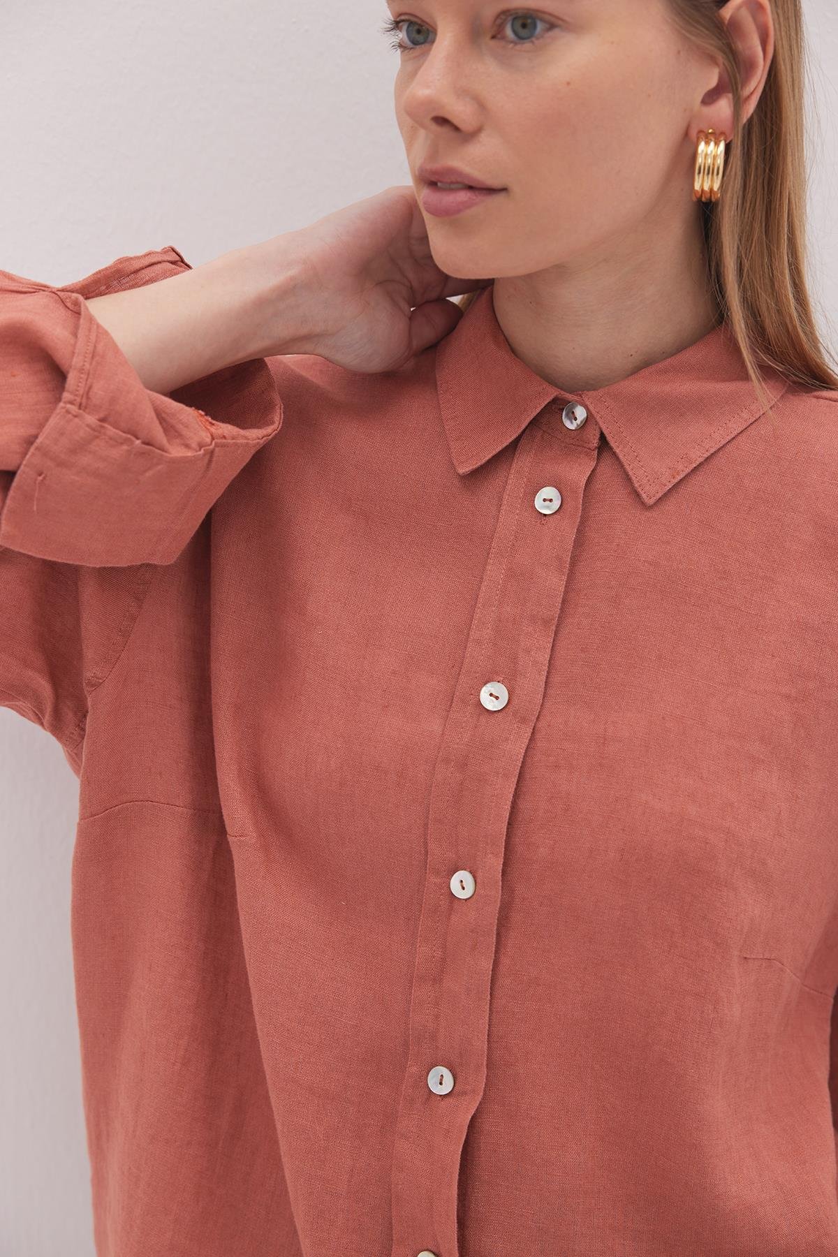 Linen Basic Gömlek Kiremit