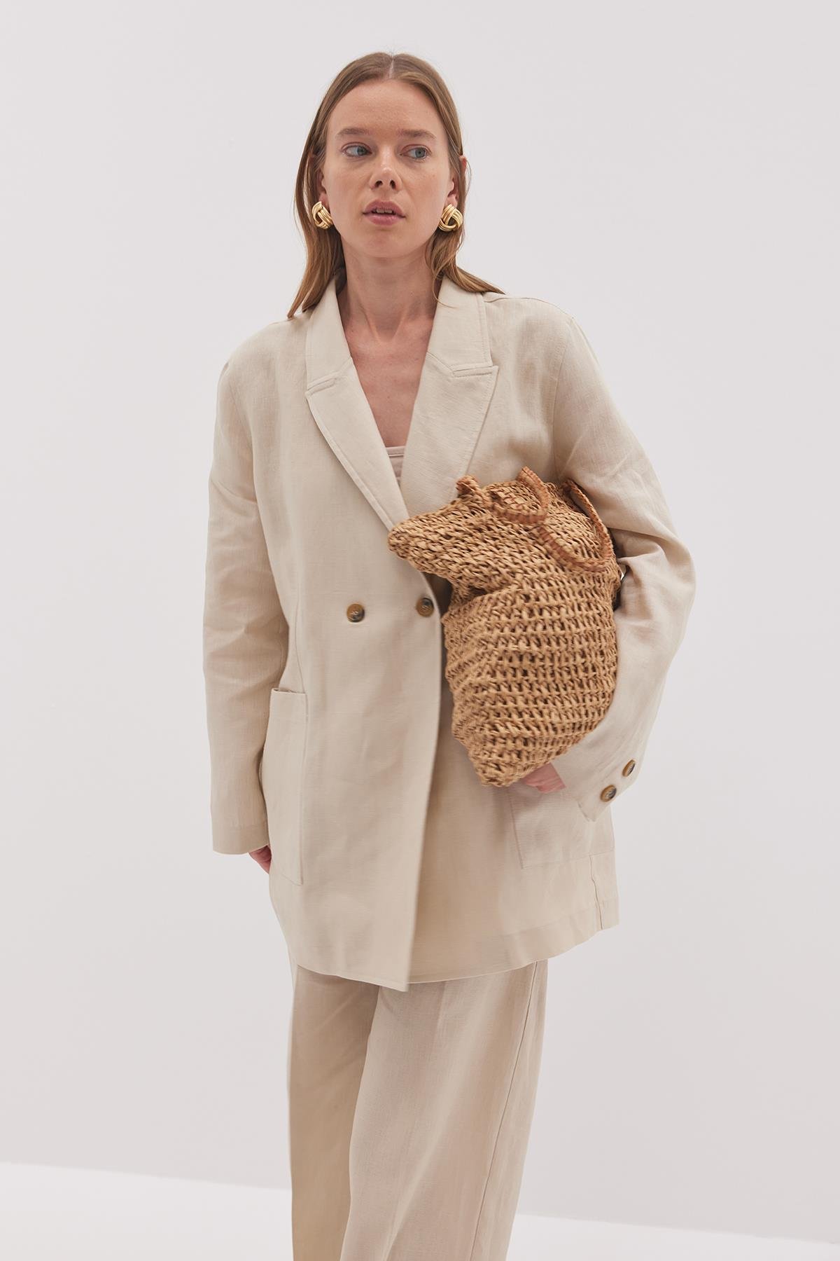 Linen Blazer Ceket Bej