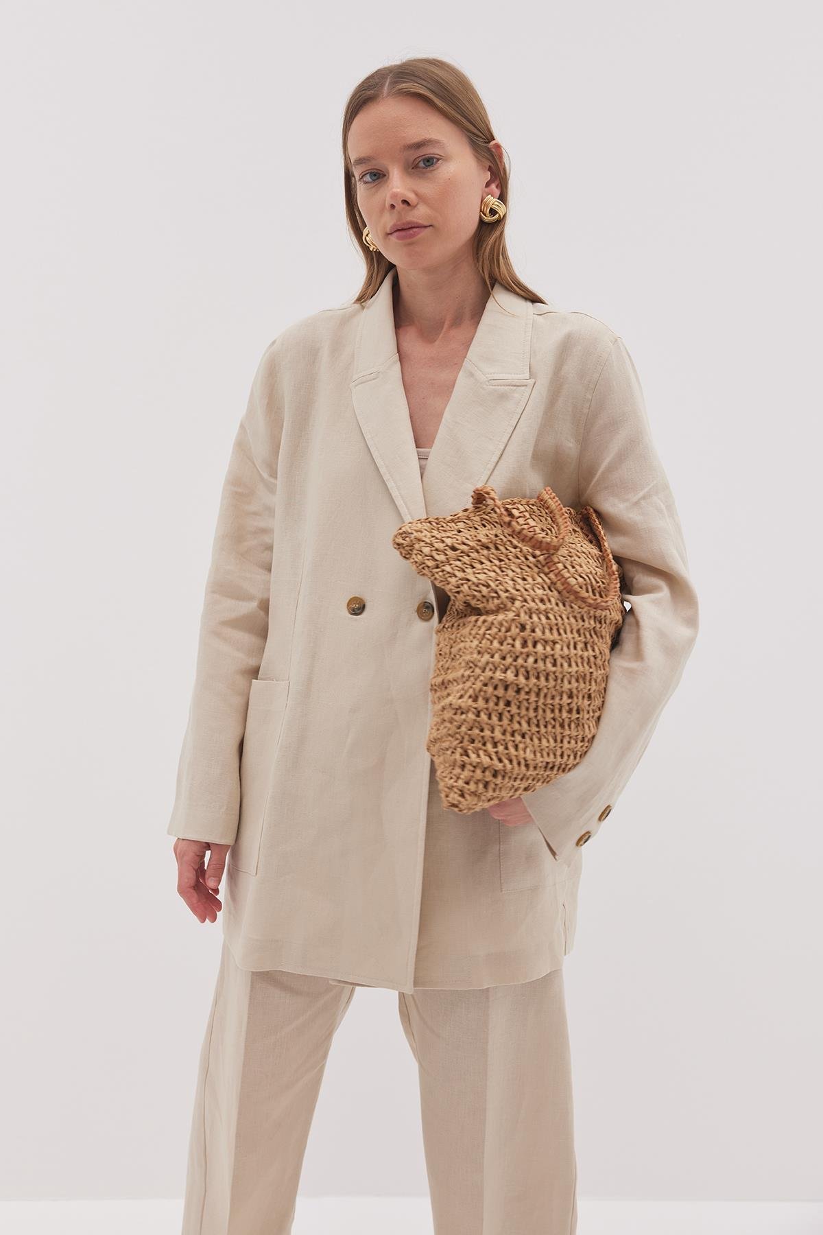 Linen Blazer Ceket Bej