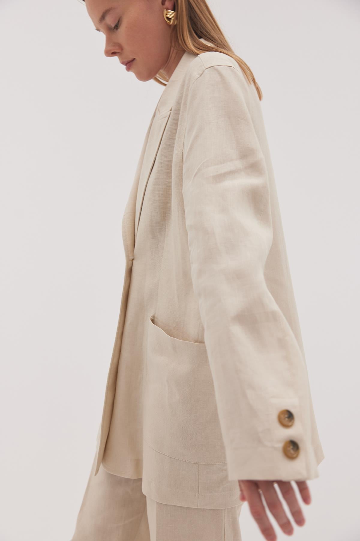 Linen Blazer Ceket Bej