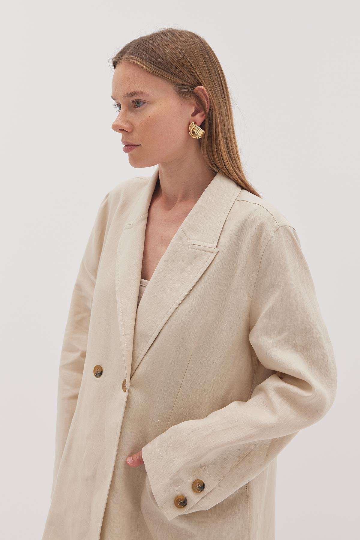 Linen Blazer Ceket Bej