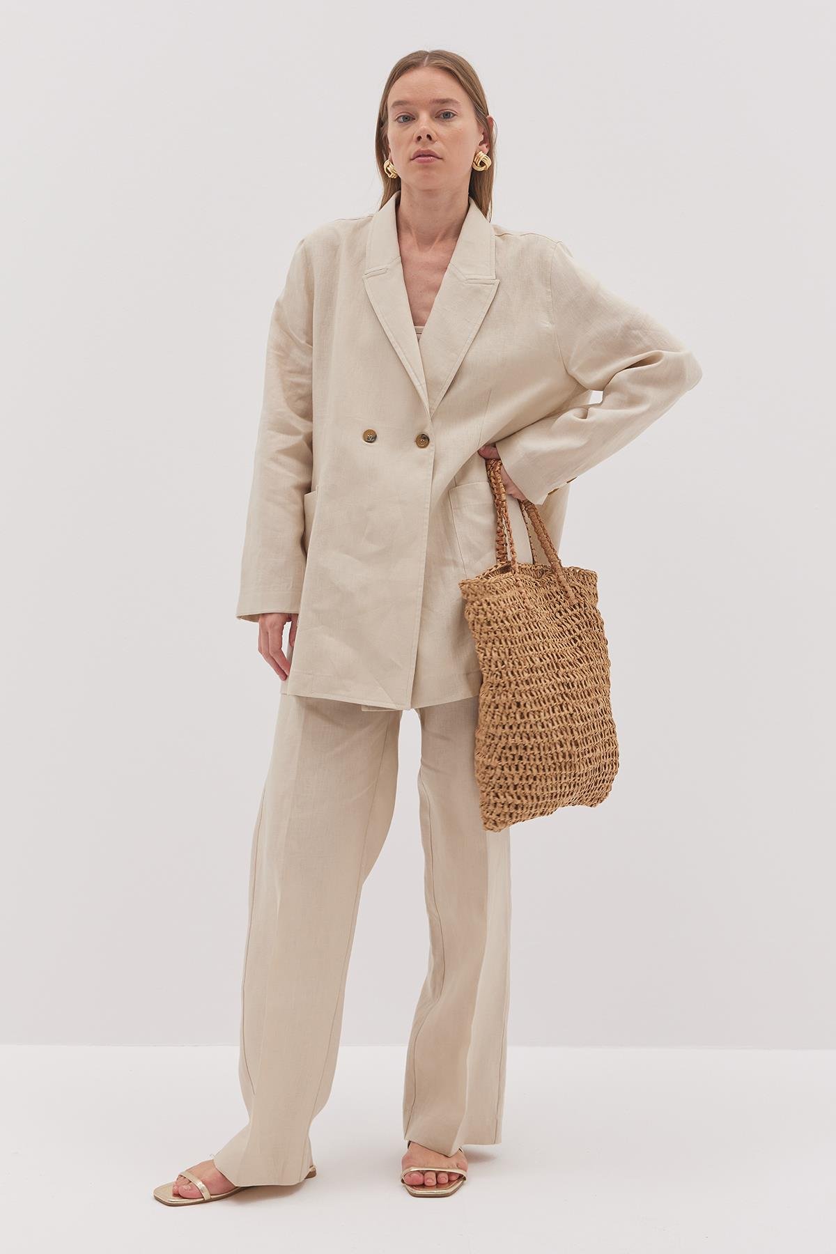 Linen Blazer Ceket Bej