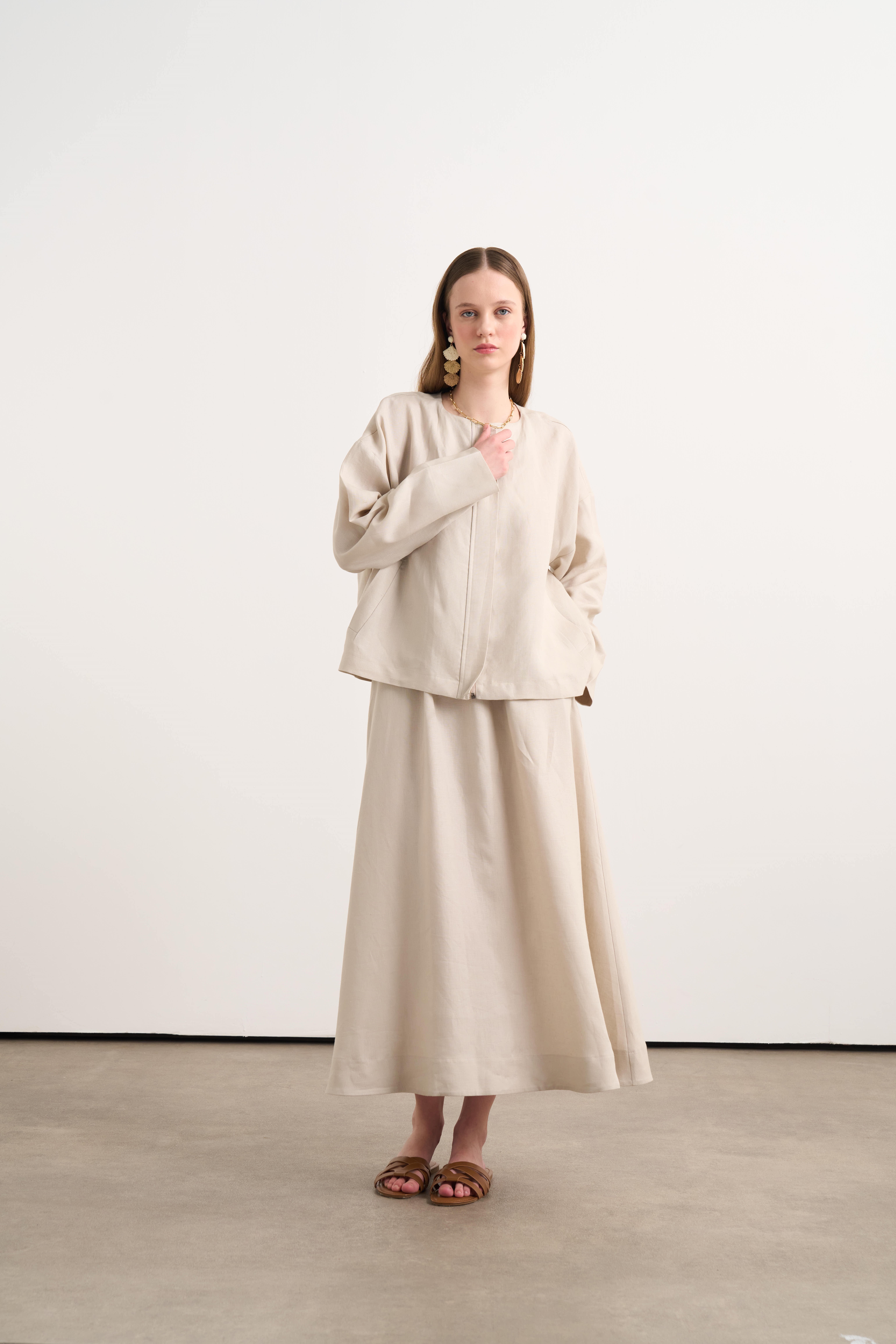 Linen Bomber Ceket Bej