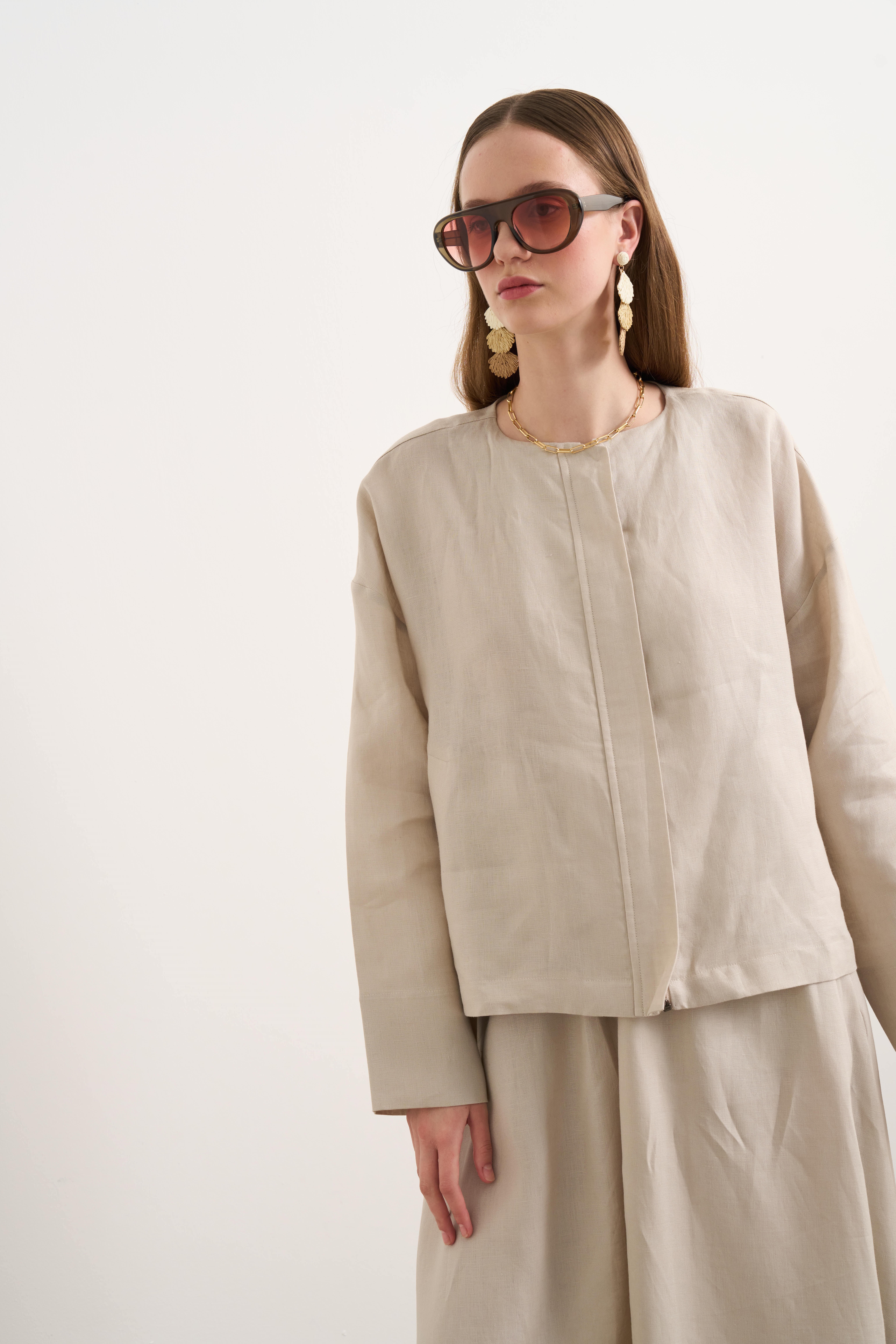 Linen Bomber Ceket Bej