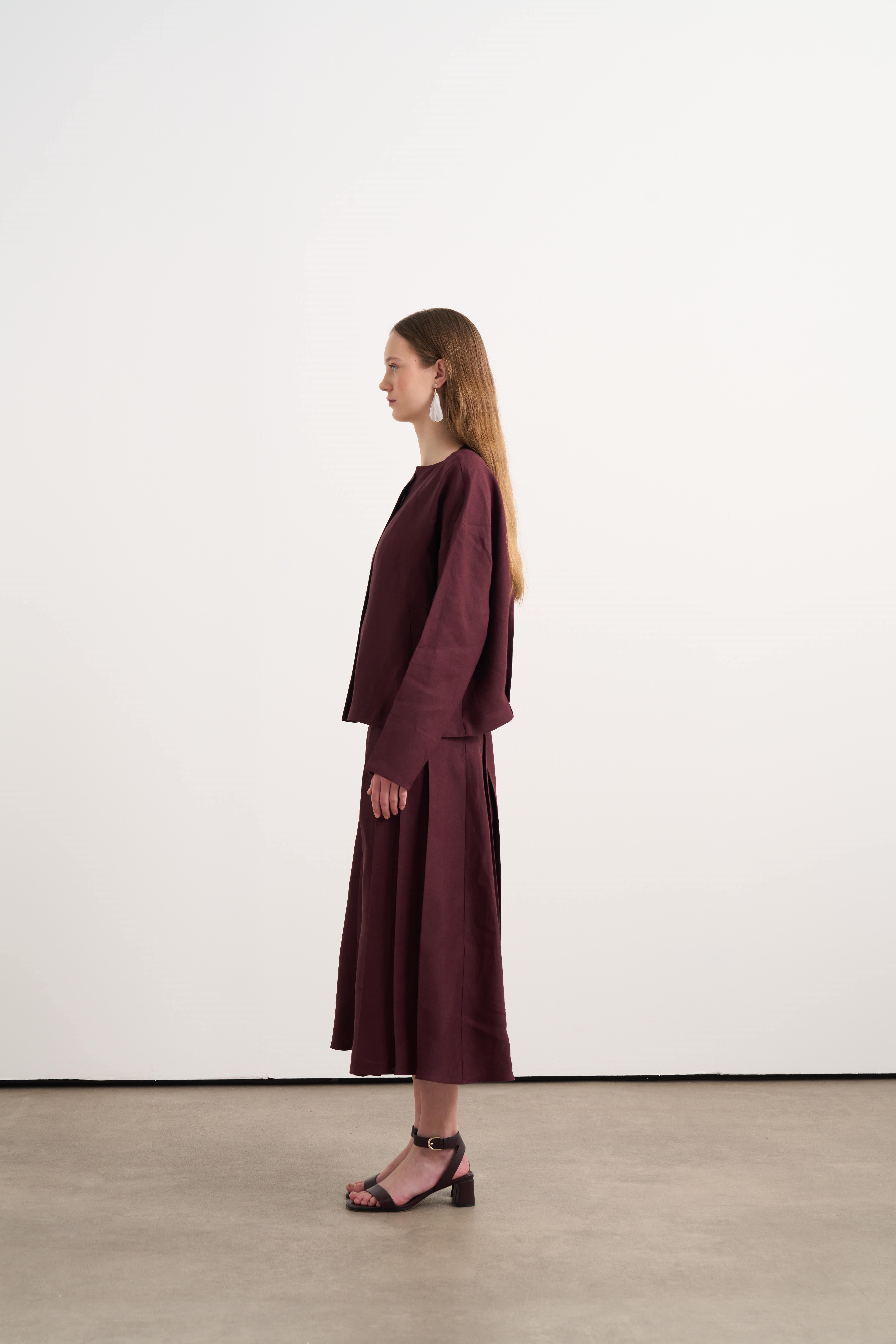 Linen Bomber Ceket Bordo