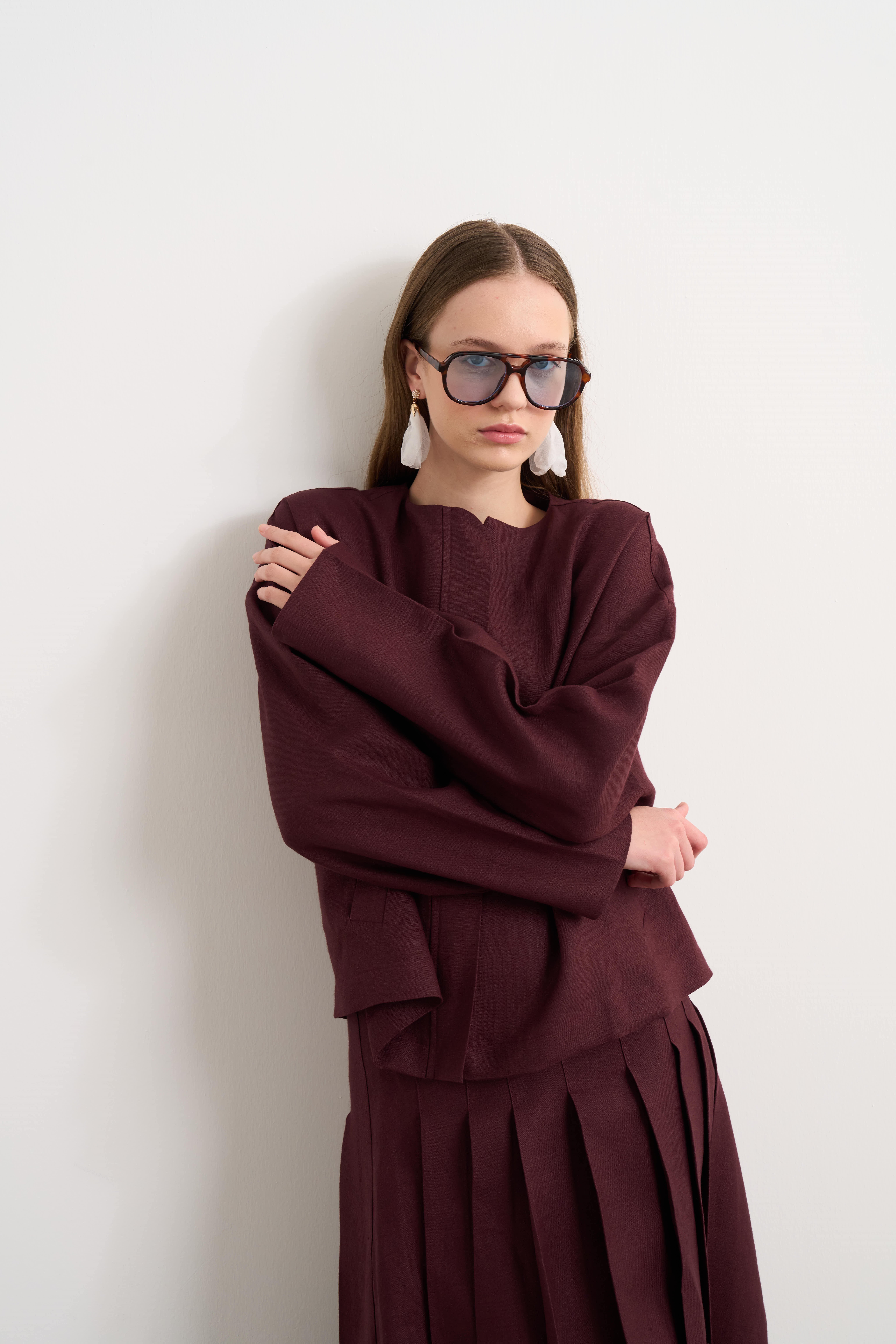 Linen Bomber Ceket Bordo