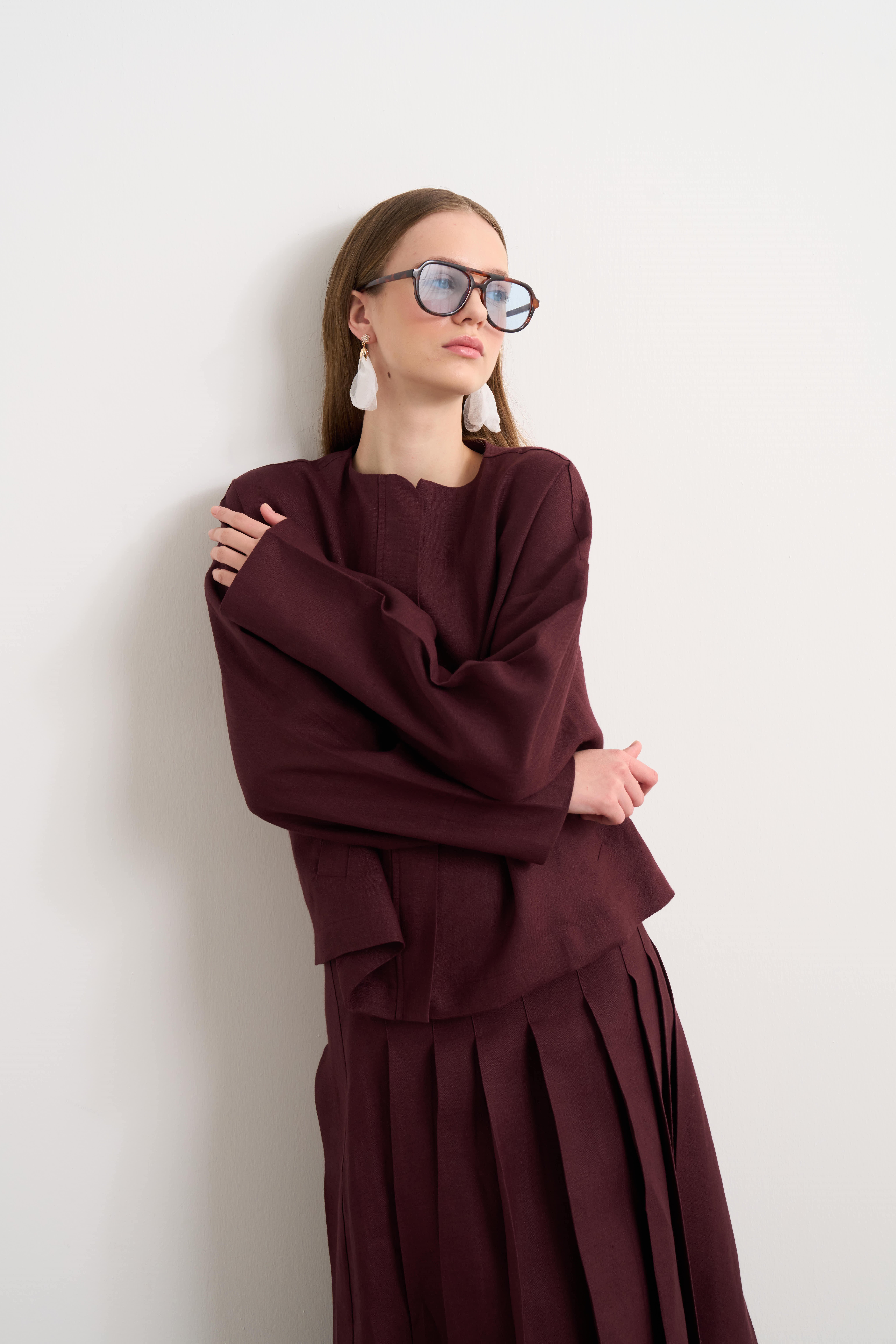 Linen Bomber Ceket Kahve