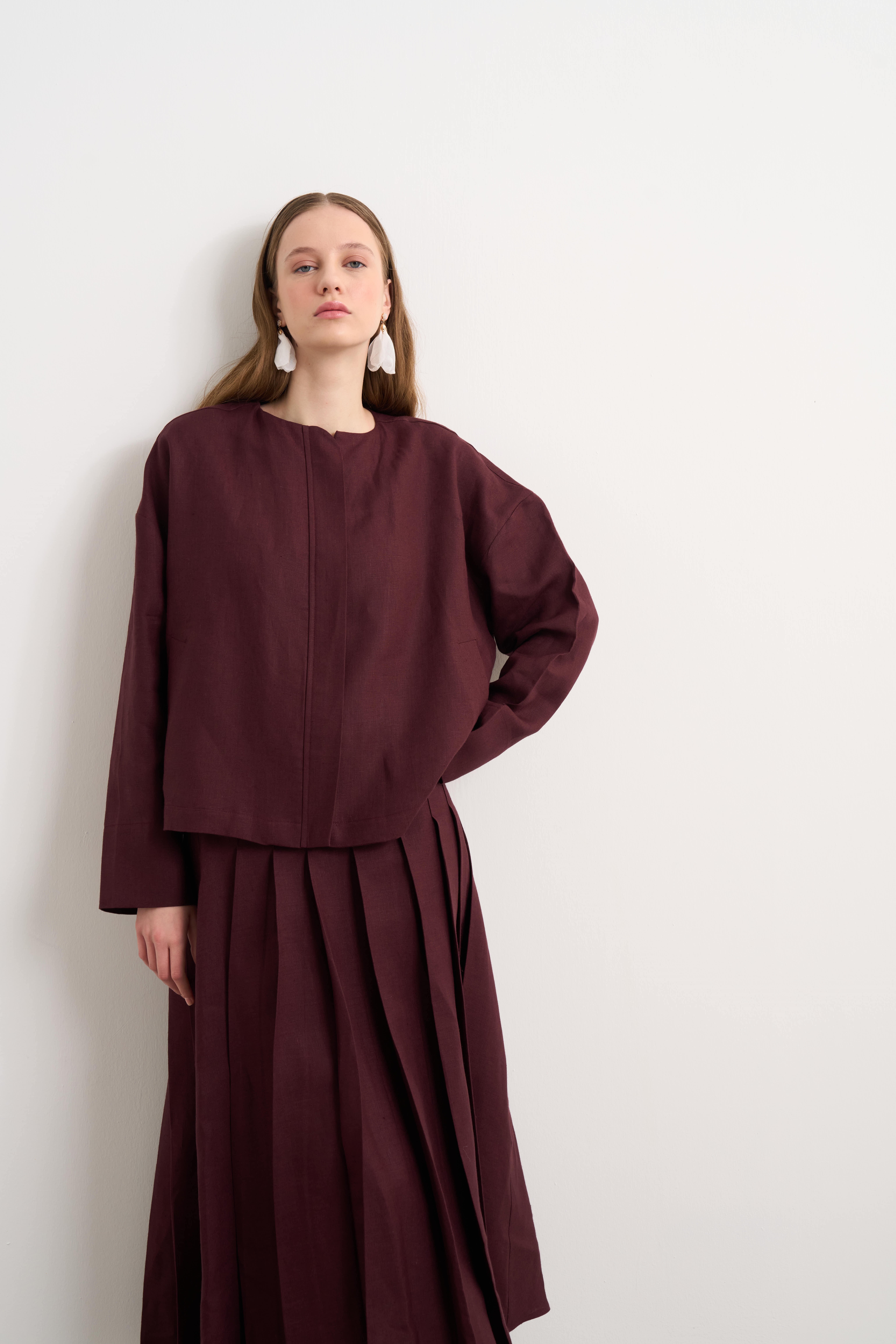 Linen Bomber Ceket Kahve