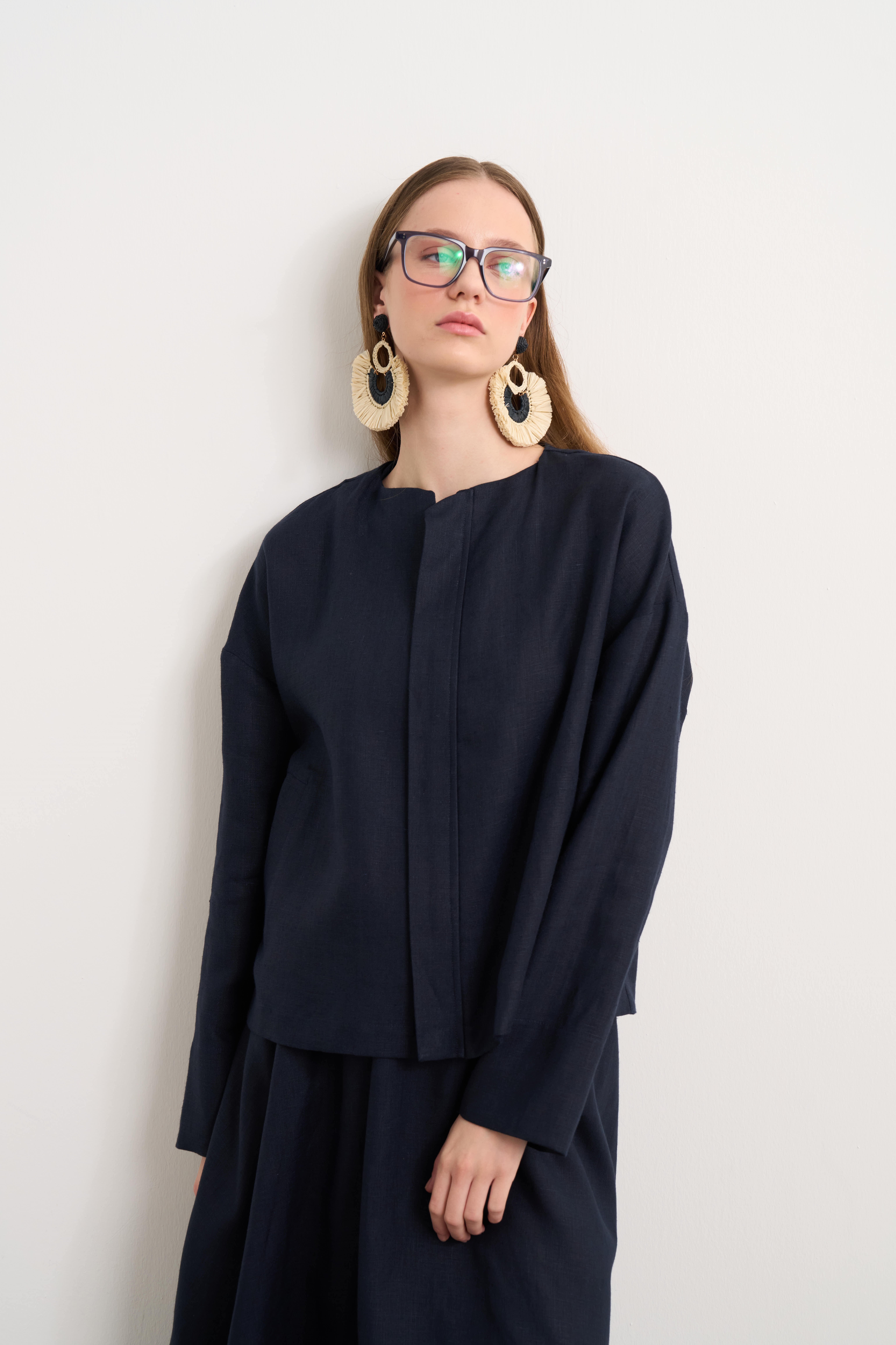 Linen Bomber Ceket Lacivert