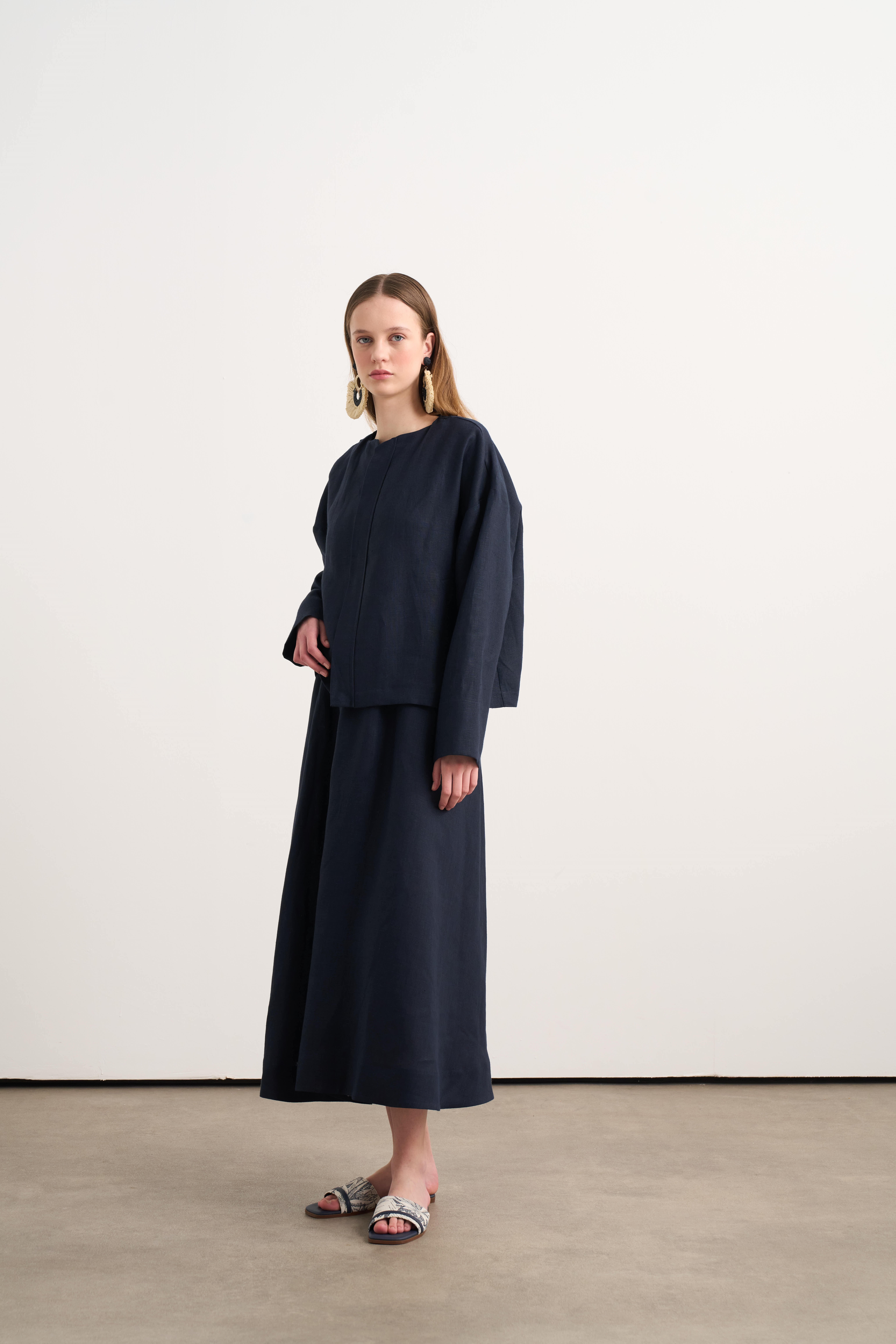 Linen Bomber Ceket Lacivert