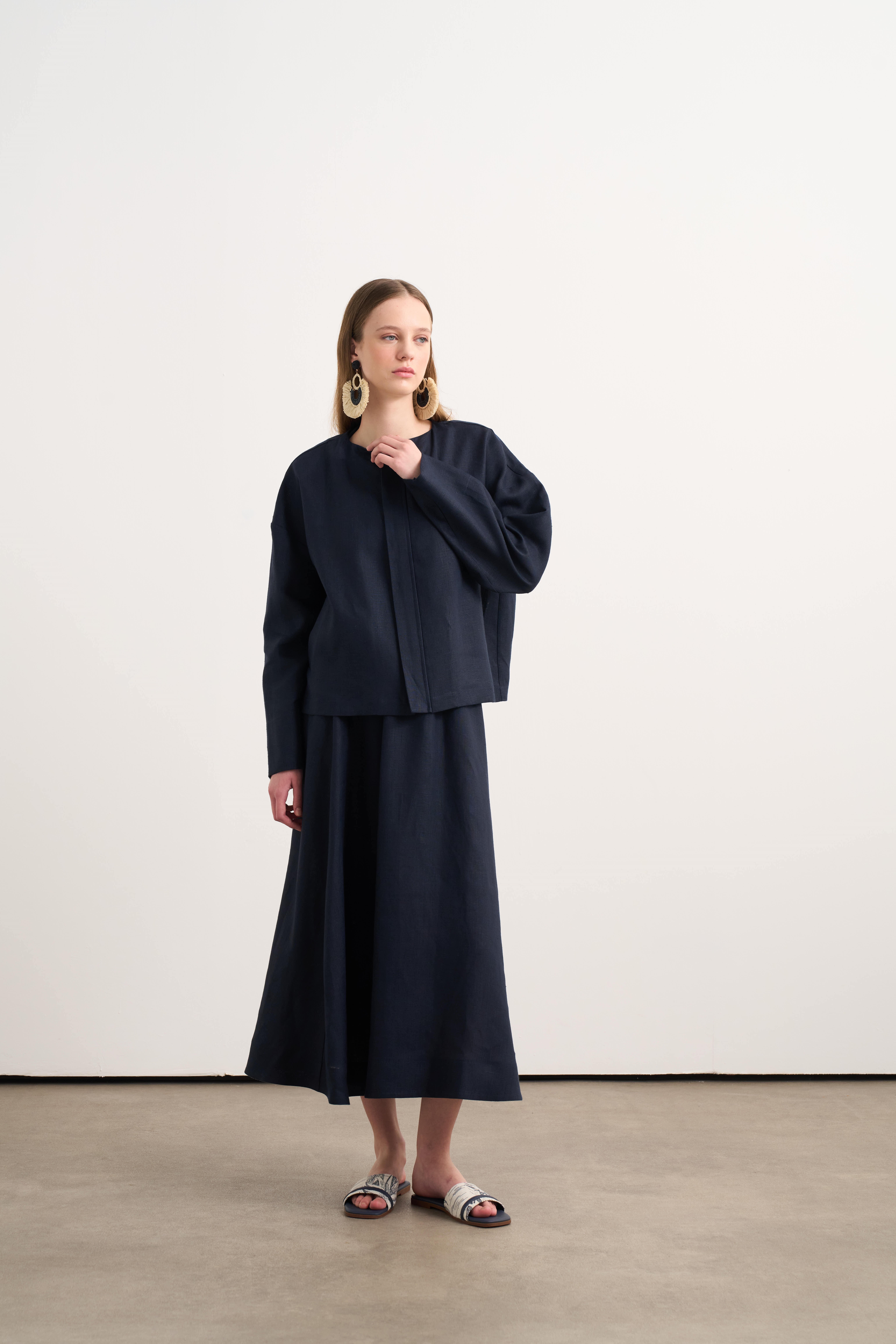 Linen Bomber Ceket Lacivert