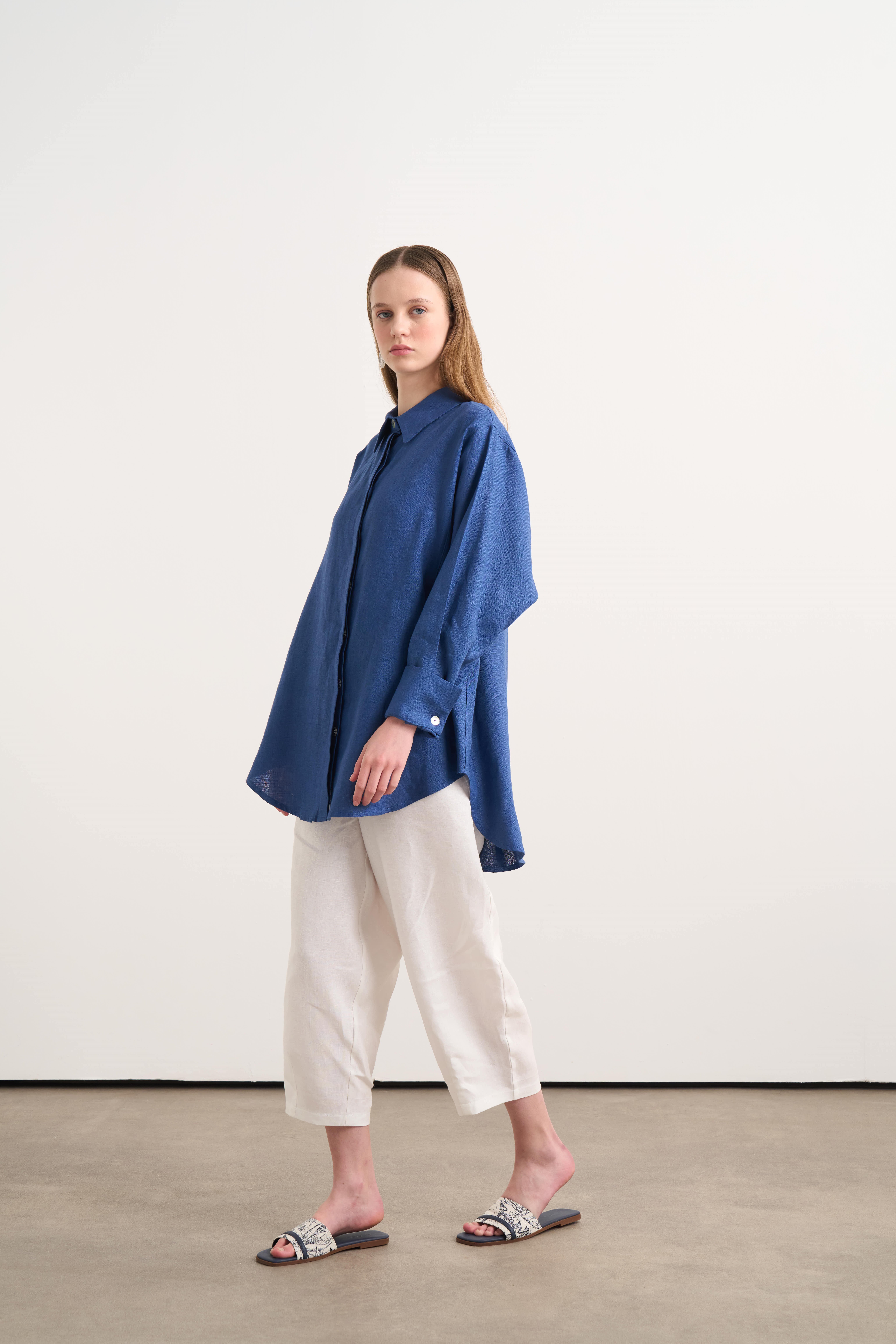 Linen Keten Gömlek - Mavi