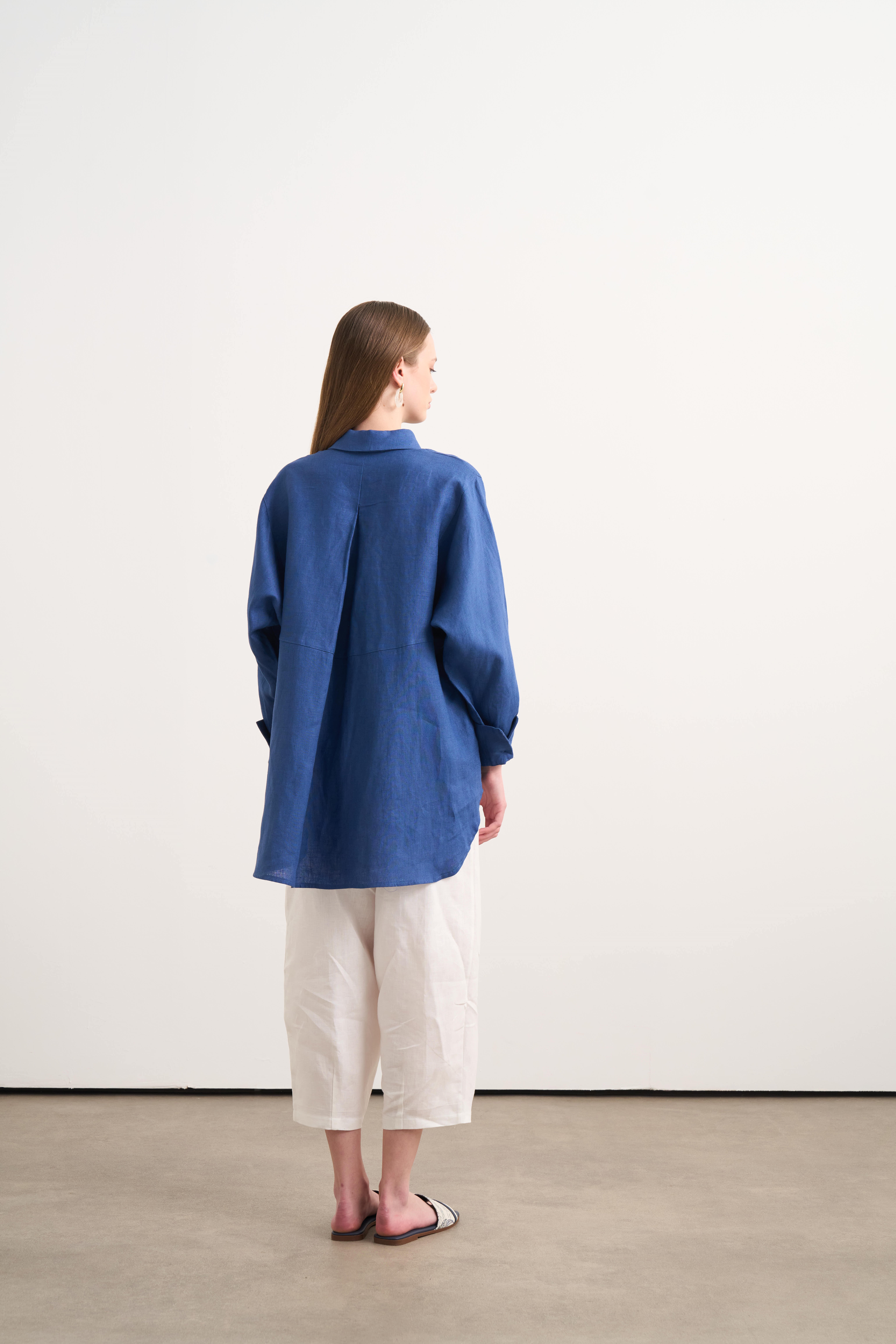 Linen Keten Gömlek - Mavi