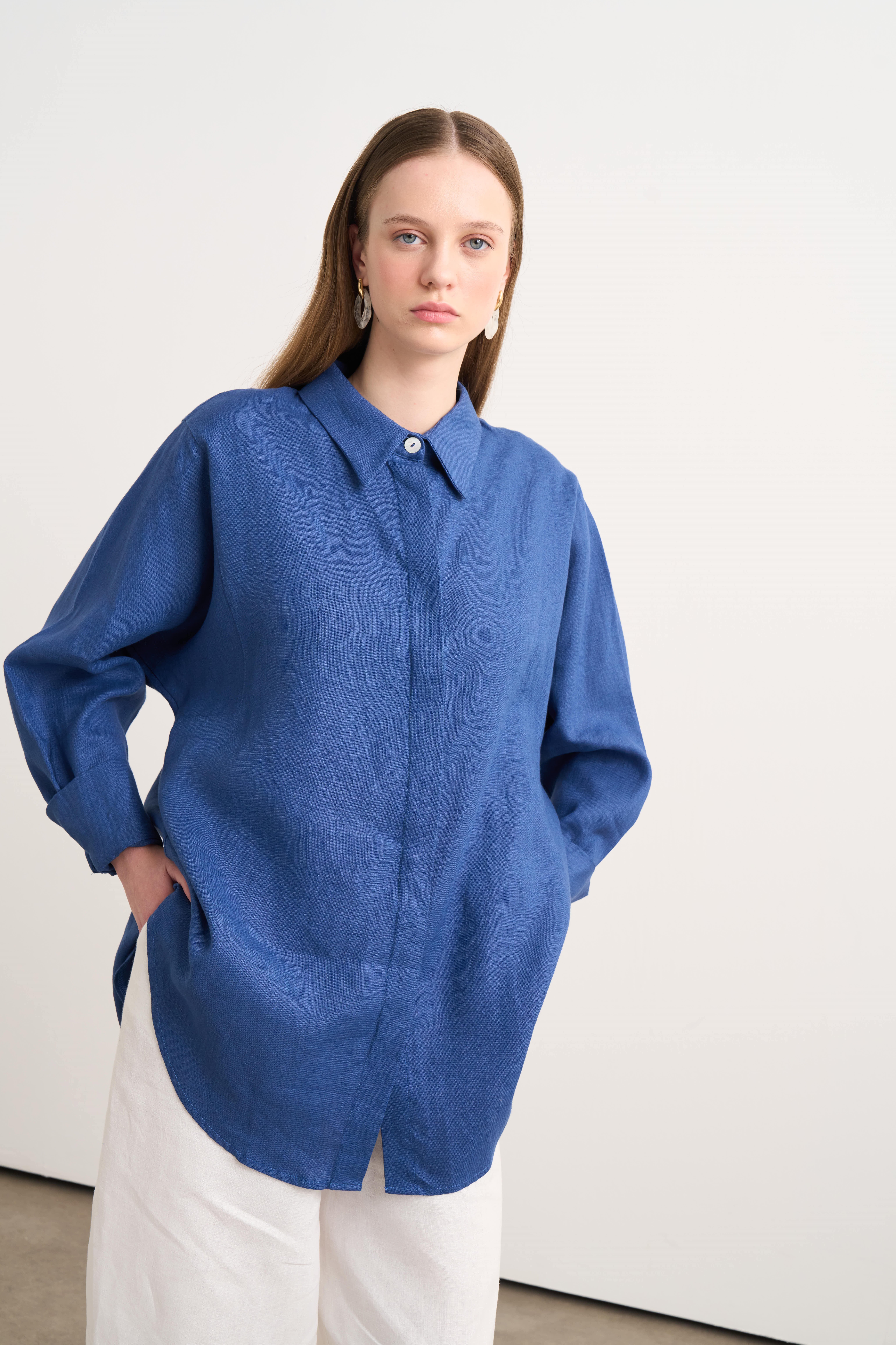 Linen Keten Gömlek - Mavi