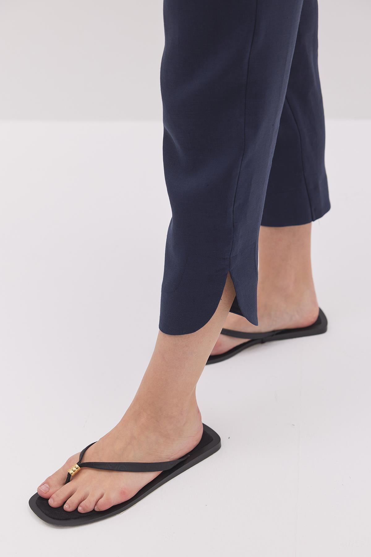 Linen Oval Kesim Pantolon Lacivert