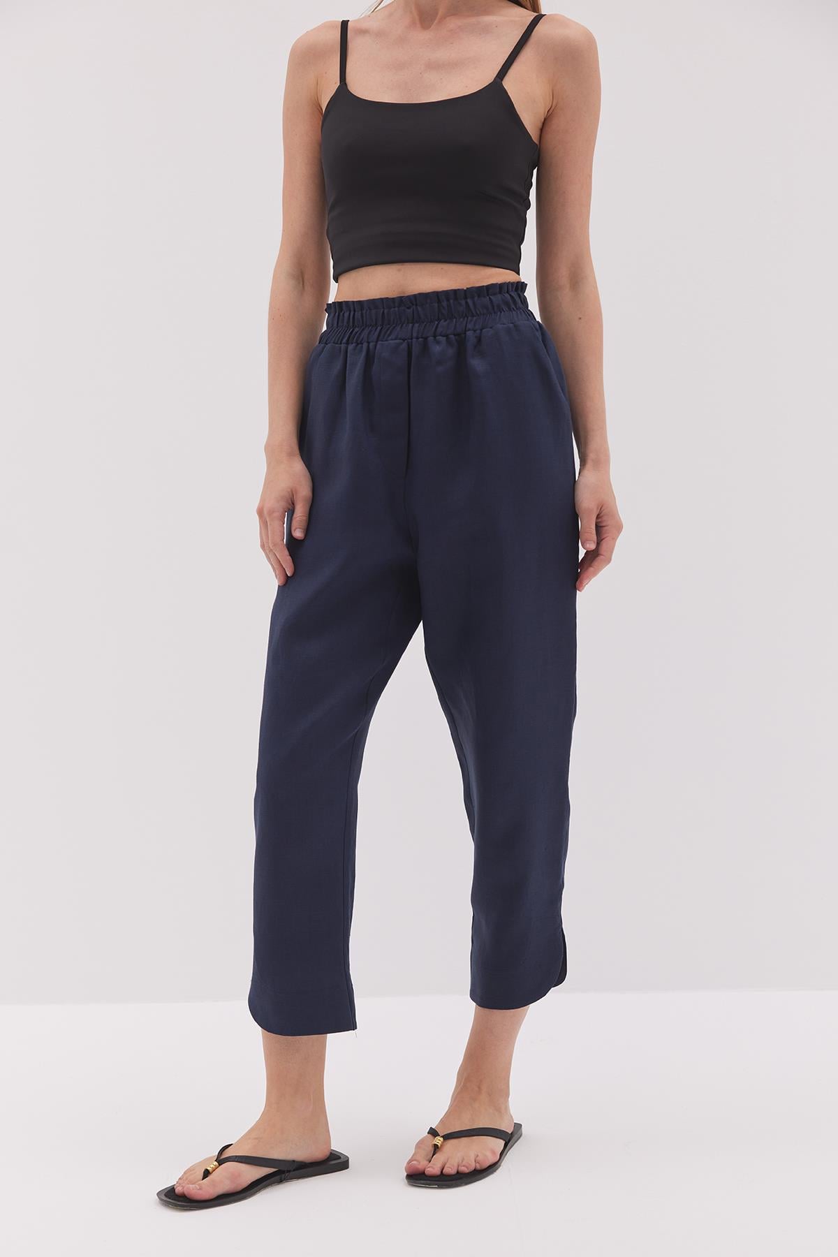 Linen Oval Kesim Pantolon Lacivert