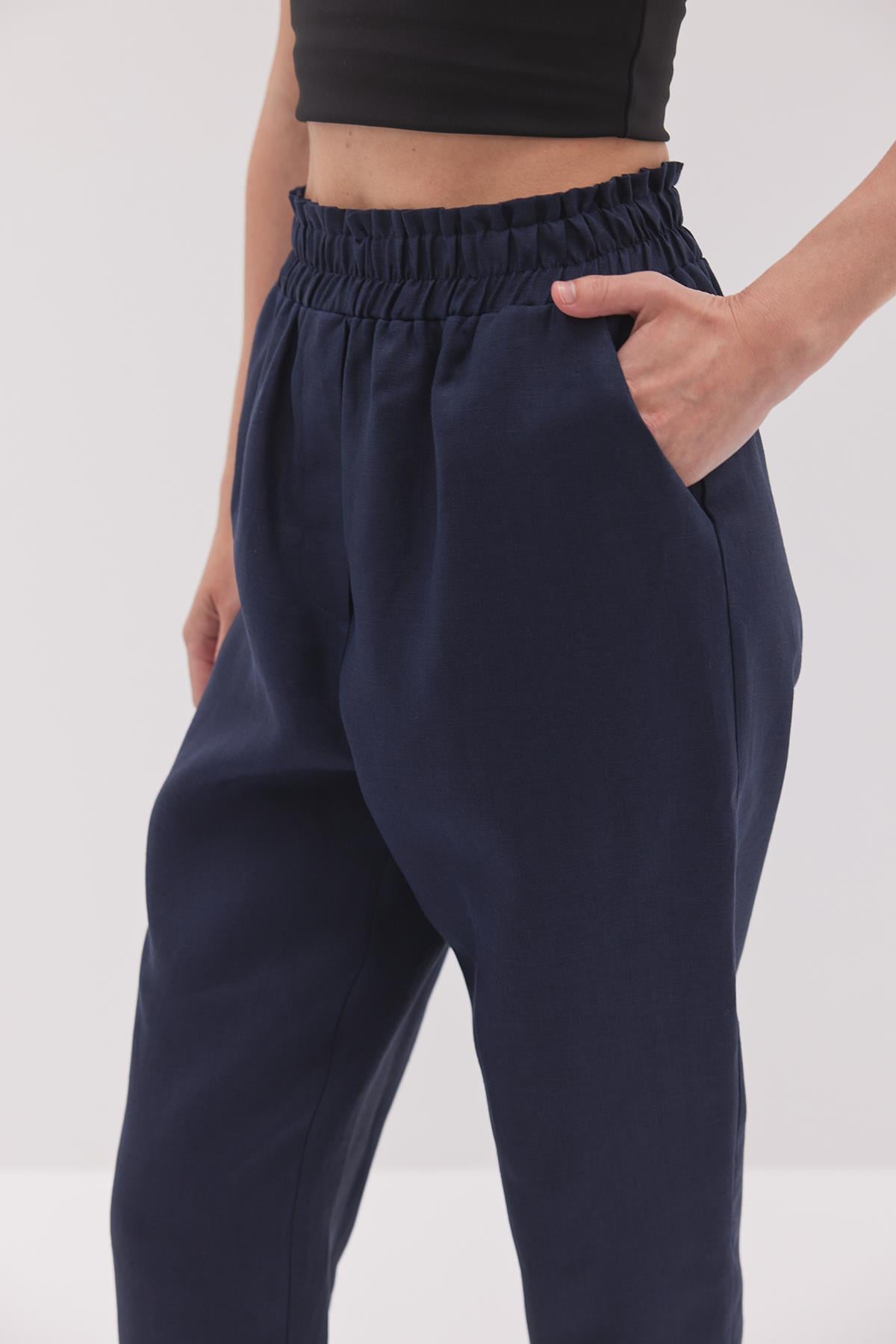 Linen Oval Kesim Pantolon Lacivert