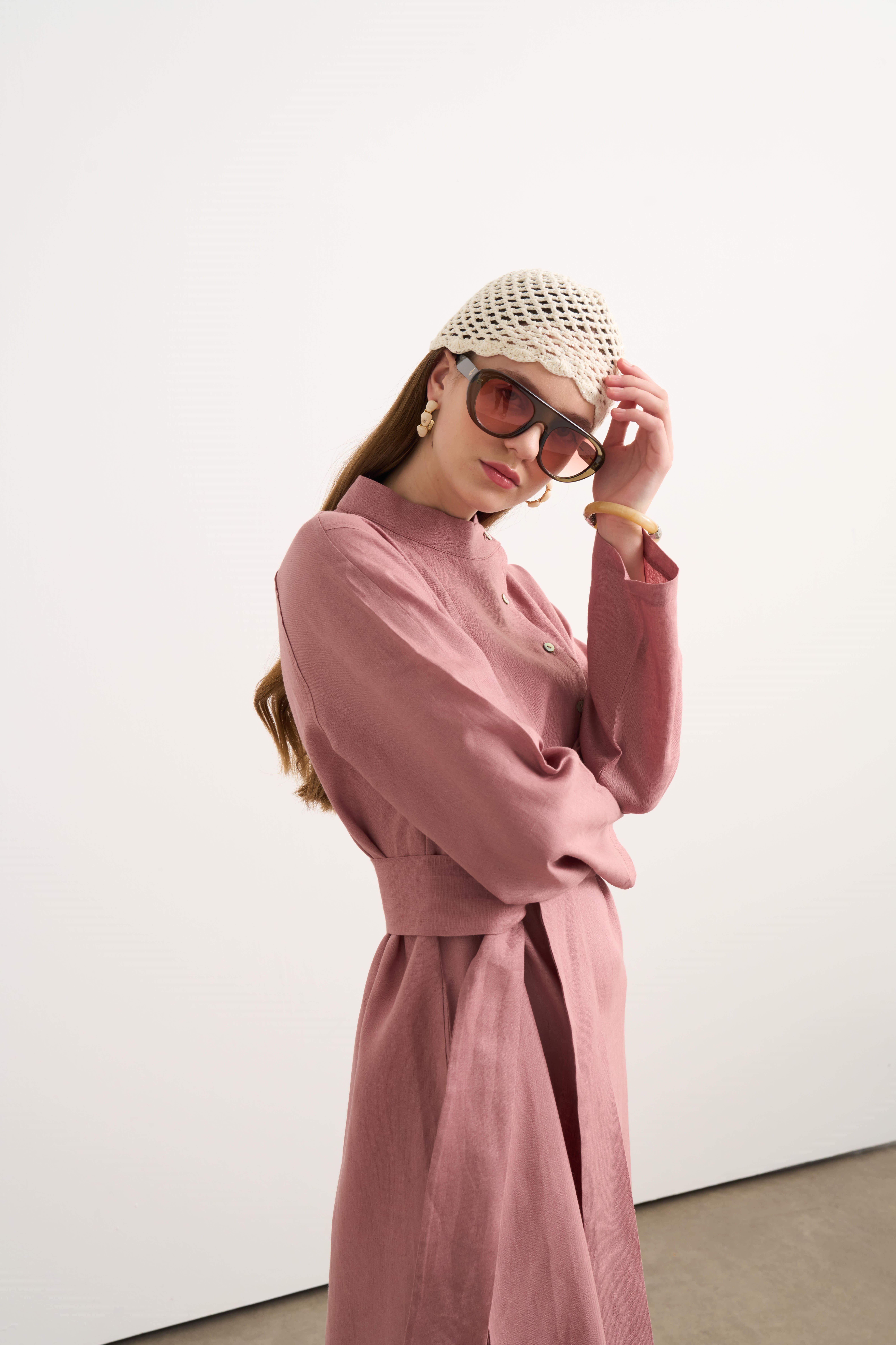 Linen Rosa Elbise Rosa