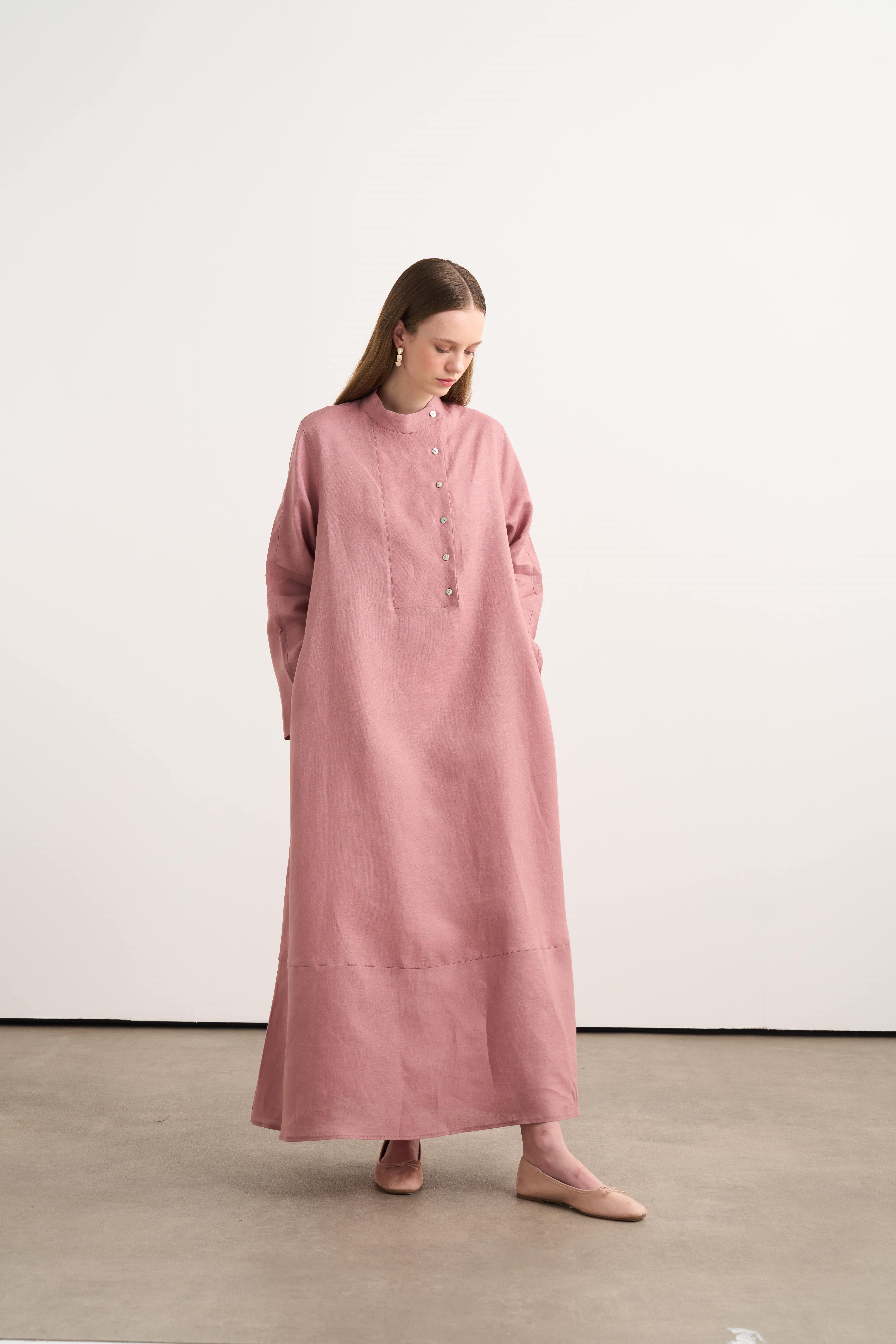 Linen Rosa Elbise Rosa
