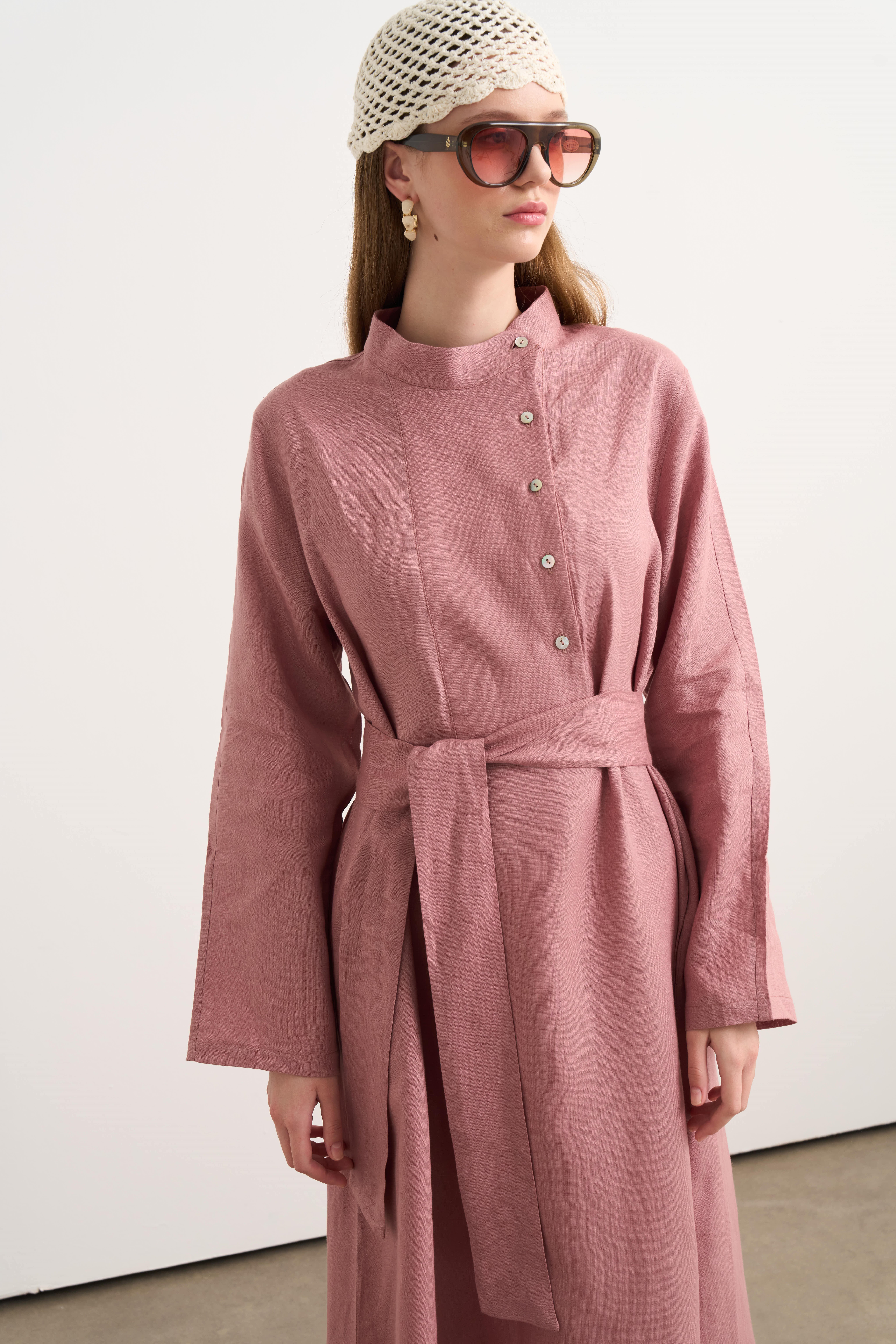 Linen Rosa Elbise Rosa