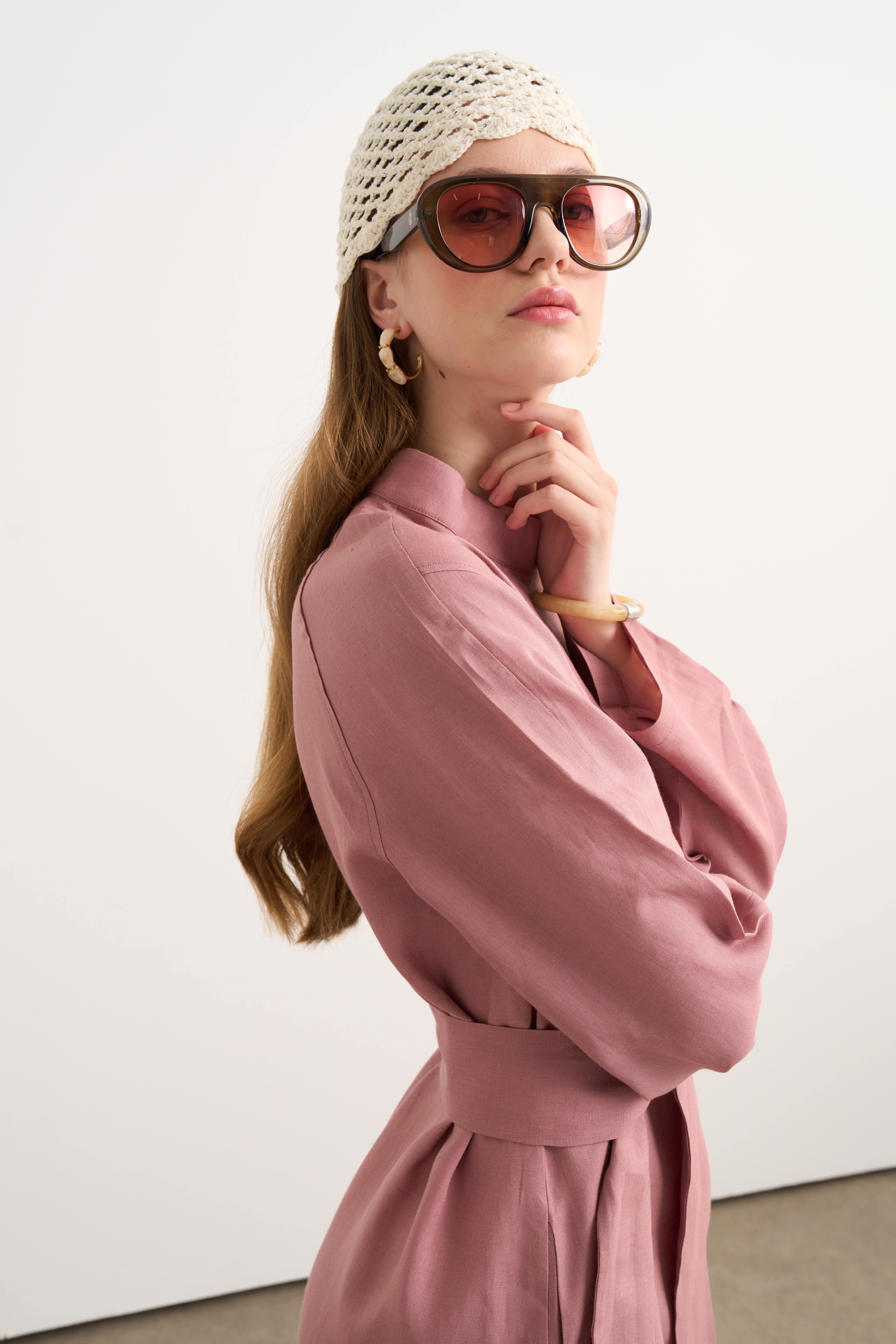 Linen Rosa Elbise Rosa