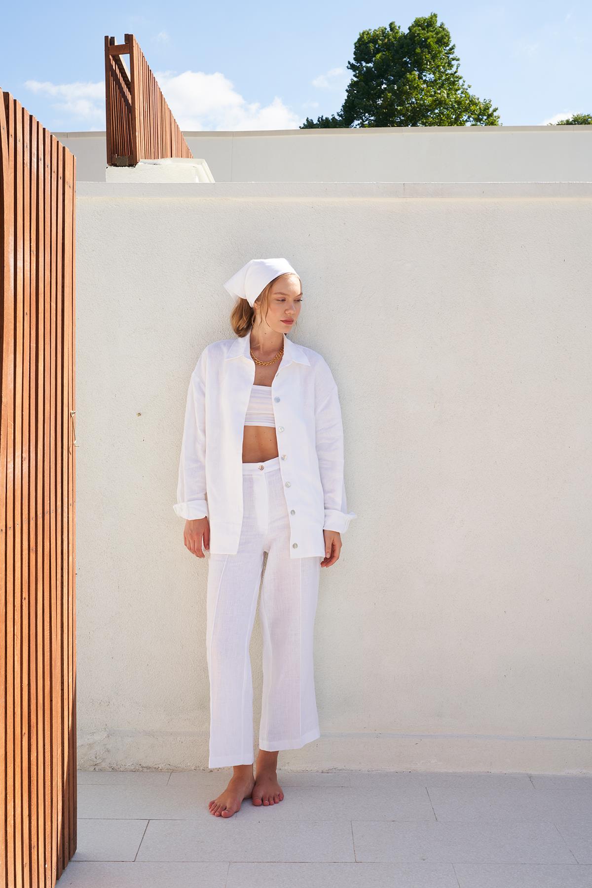 Linen Soft Pantolon-Beyaz