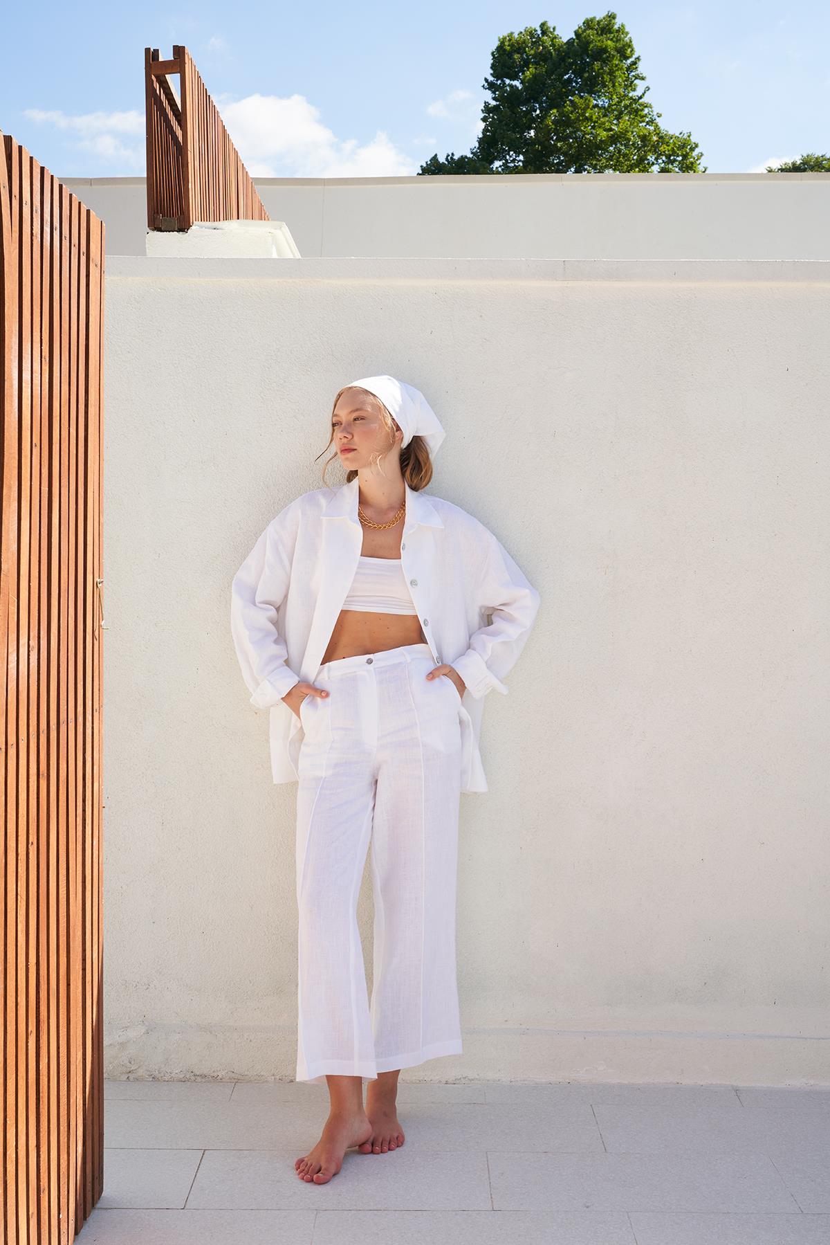 Linen Soft Pantolon-Beyaz