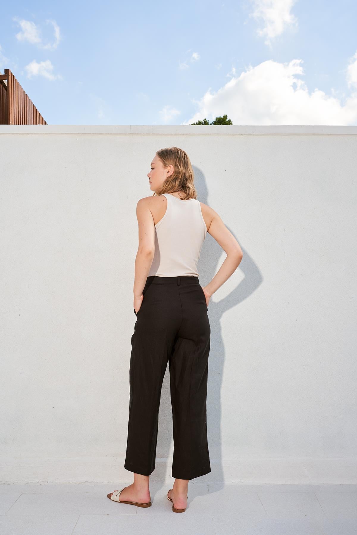 Linen Soft Pantolon-Siyah