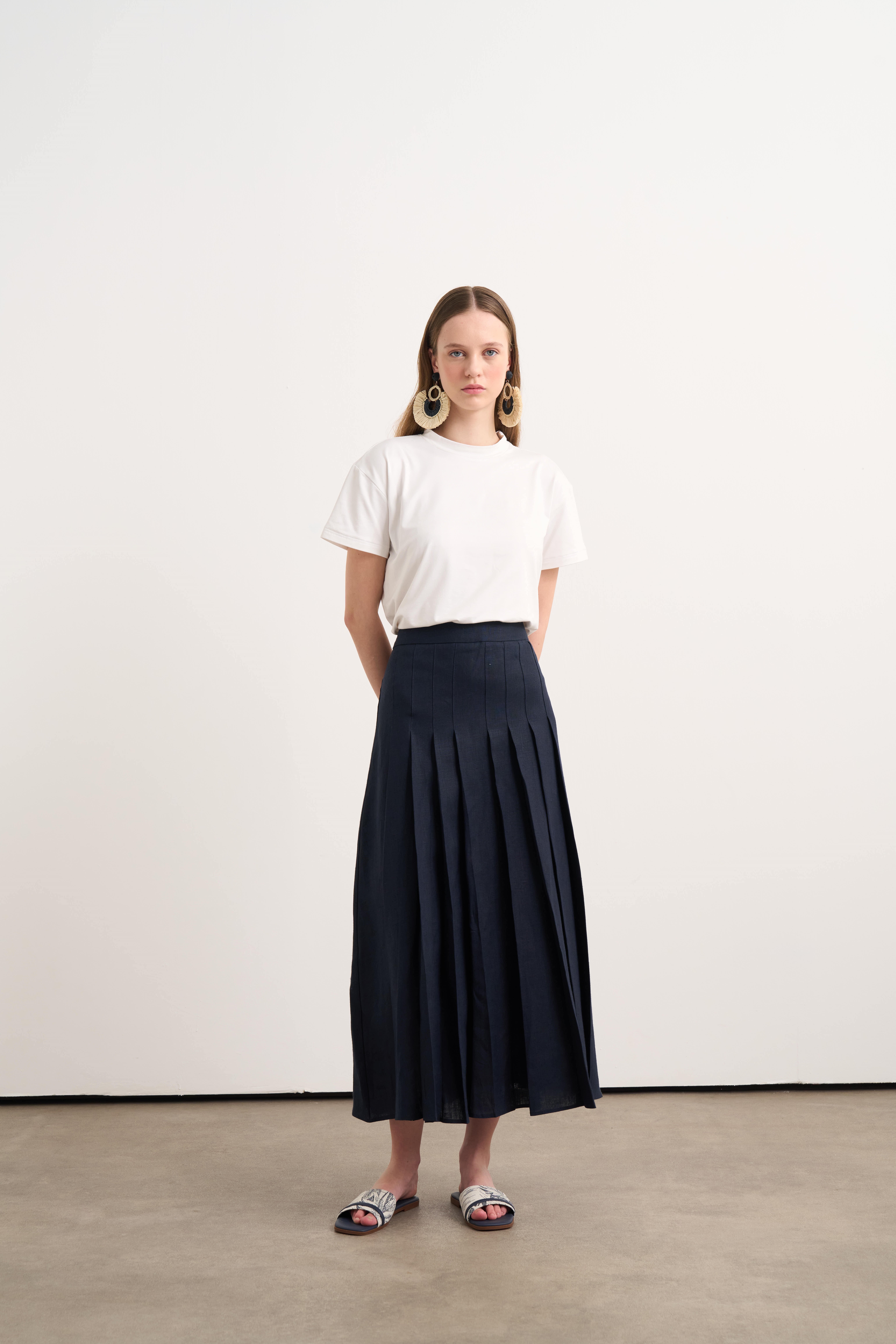Linen Sole Etek Lacivert