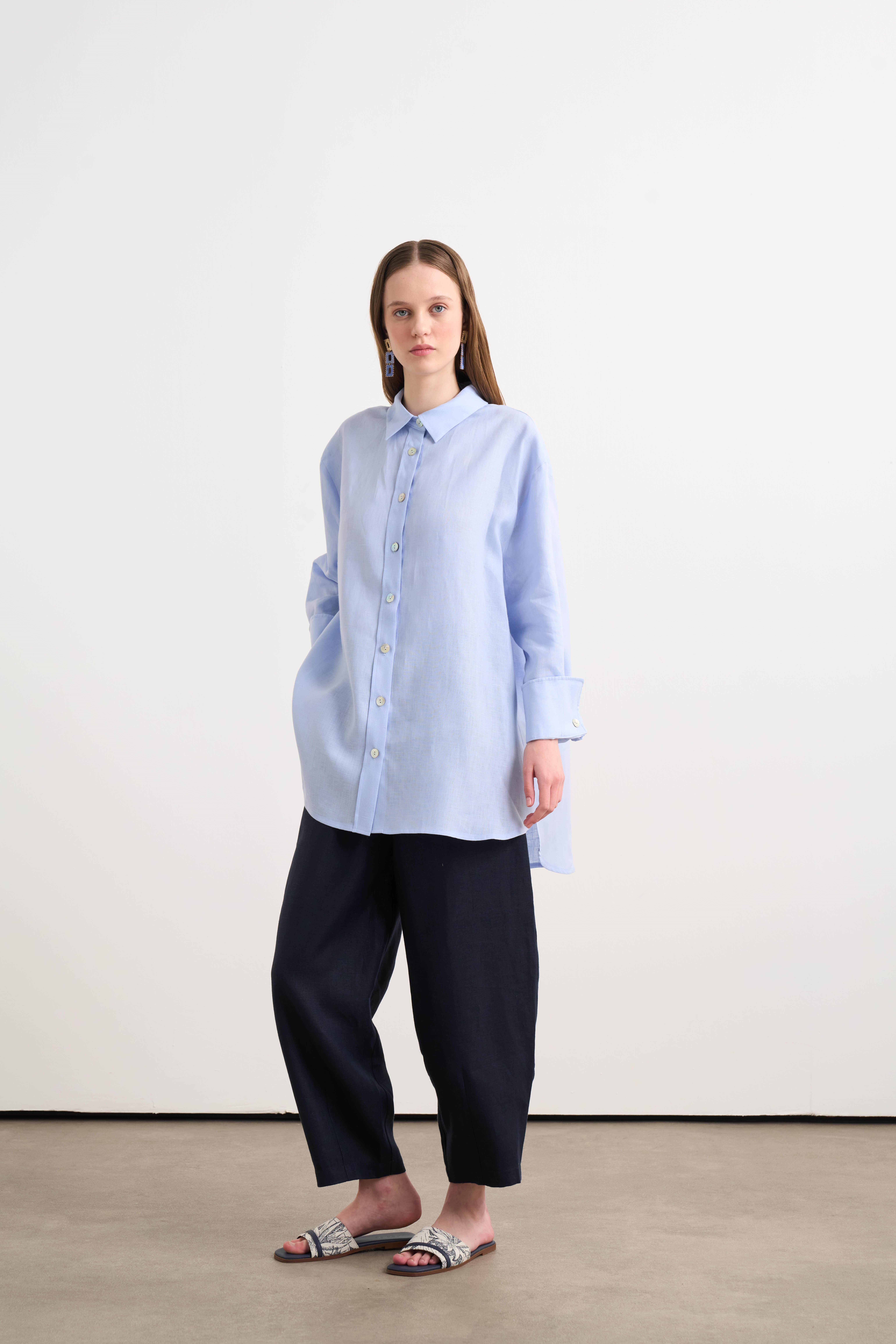 Linen Sport Gömlek-Bebe Mavisi
