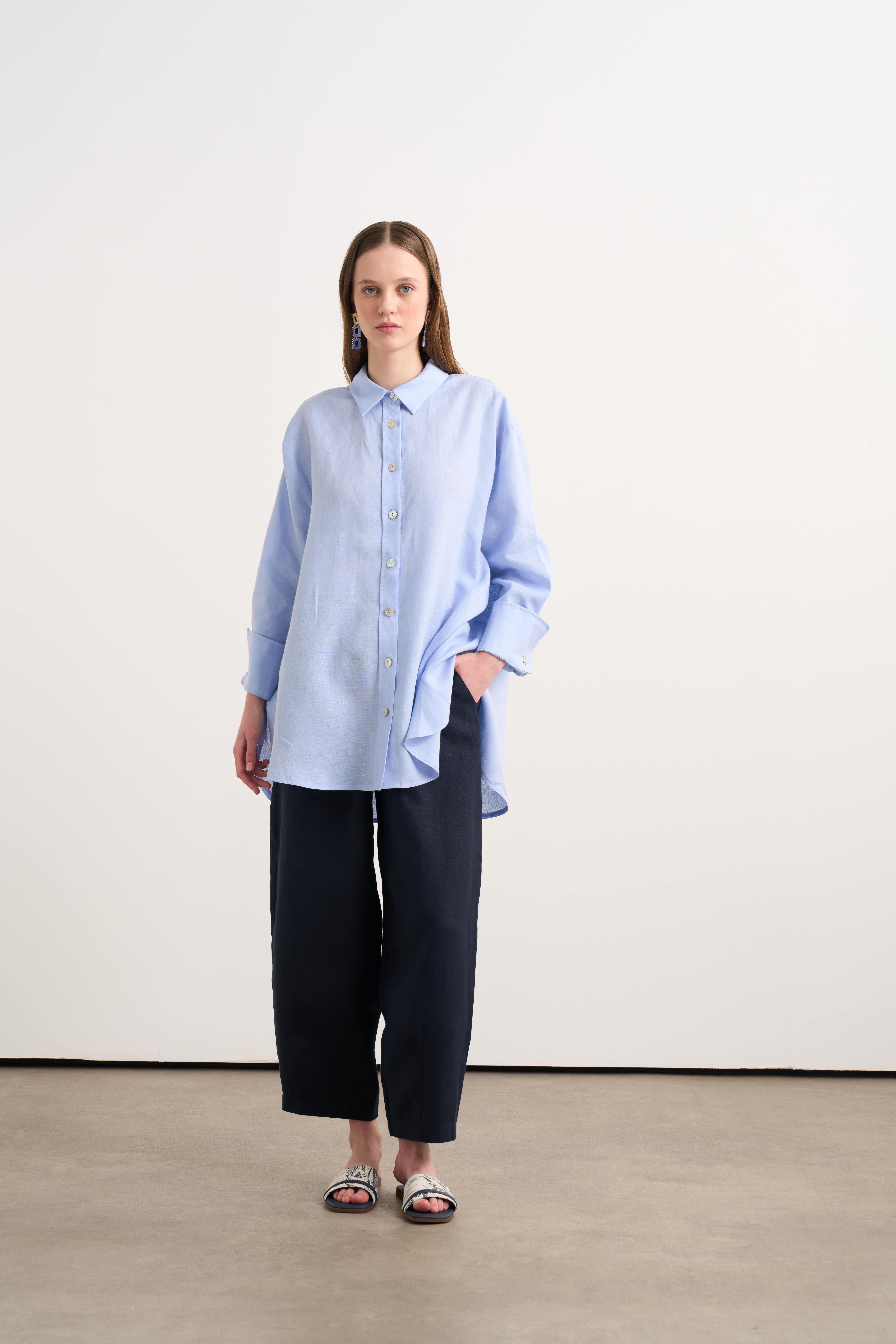 Linen Sport Gömlek-Bebe Mavisi