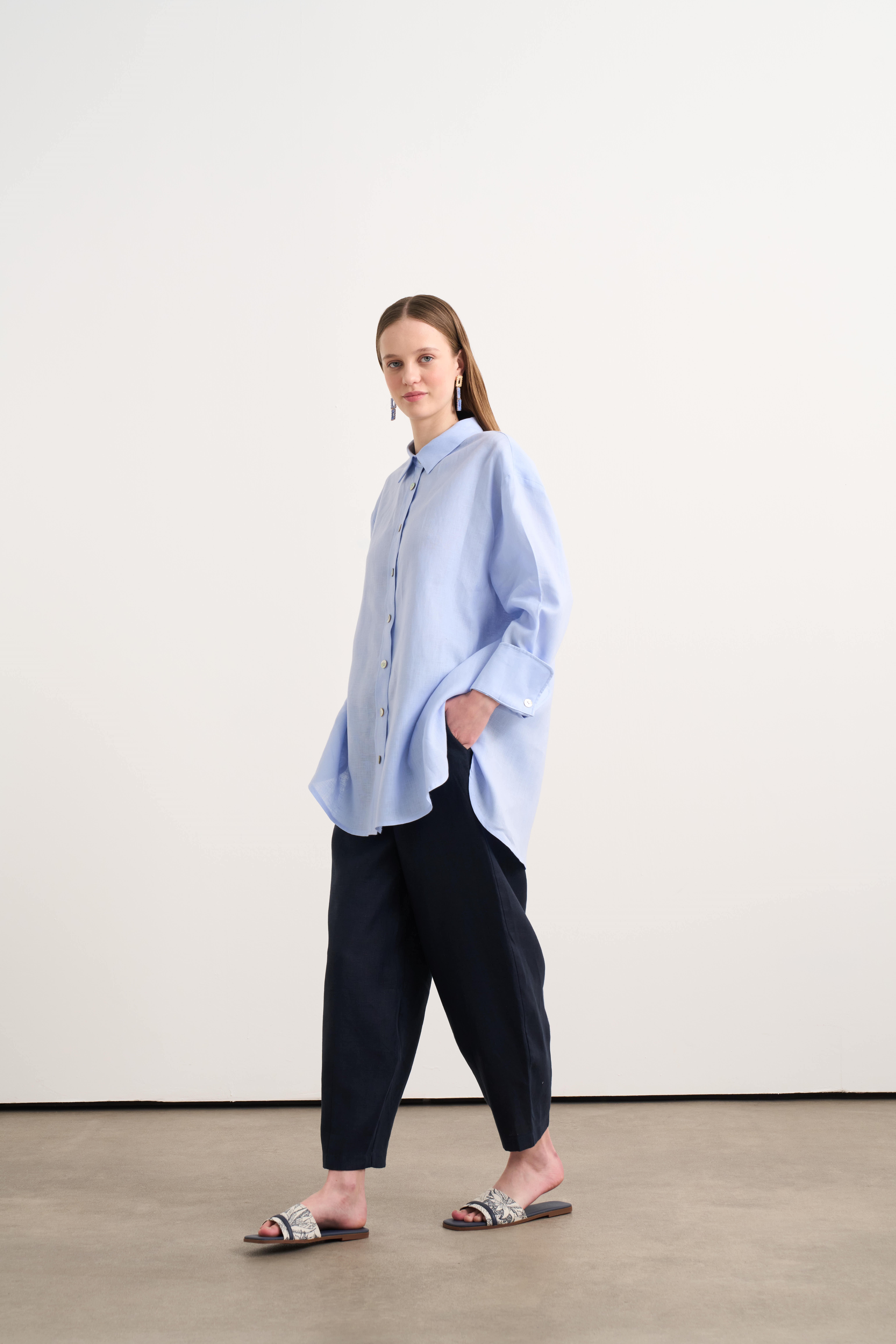 Linen Sport Gömlek-Bebe Mavisi