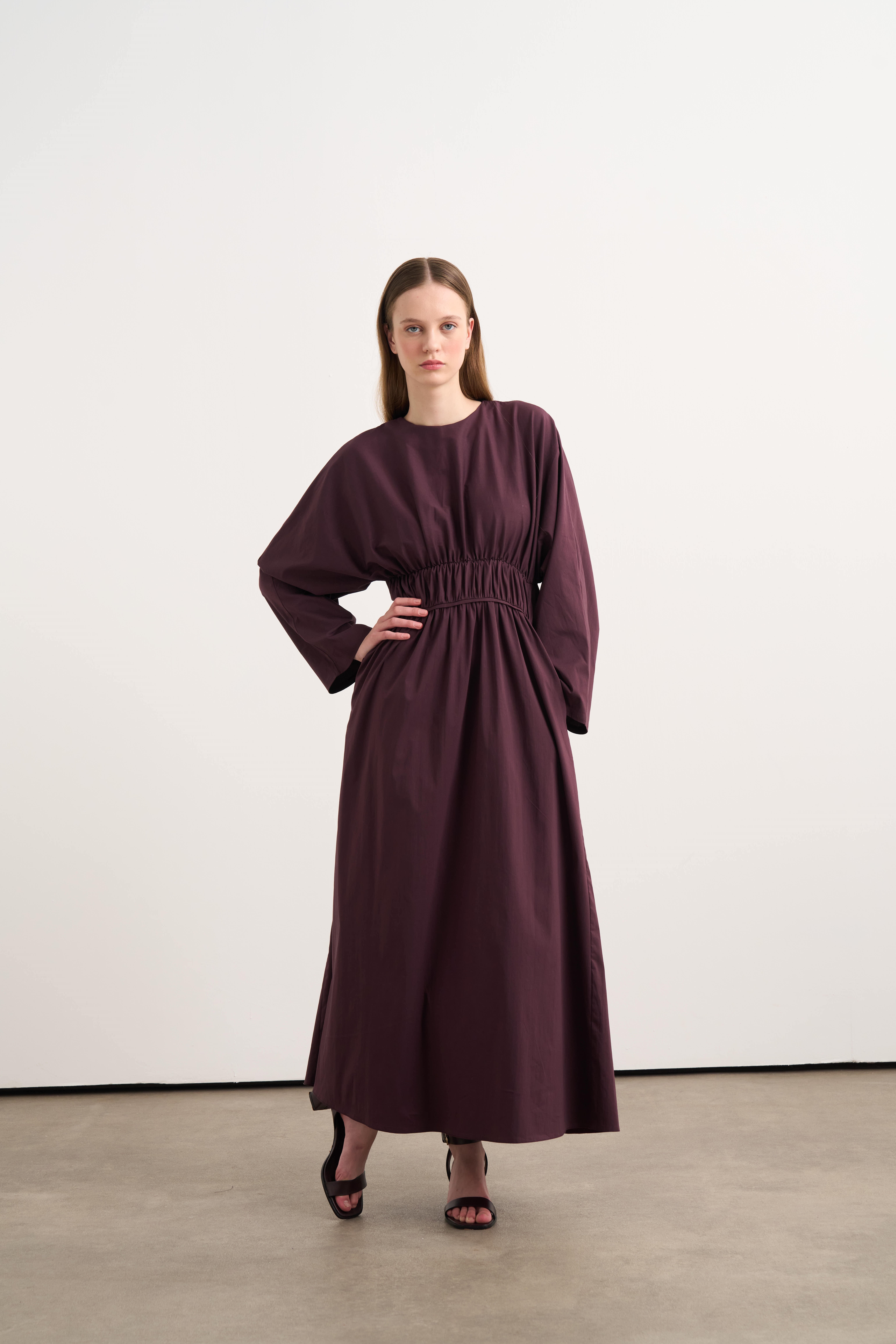 Poplin Elbise Mürdüm