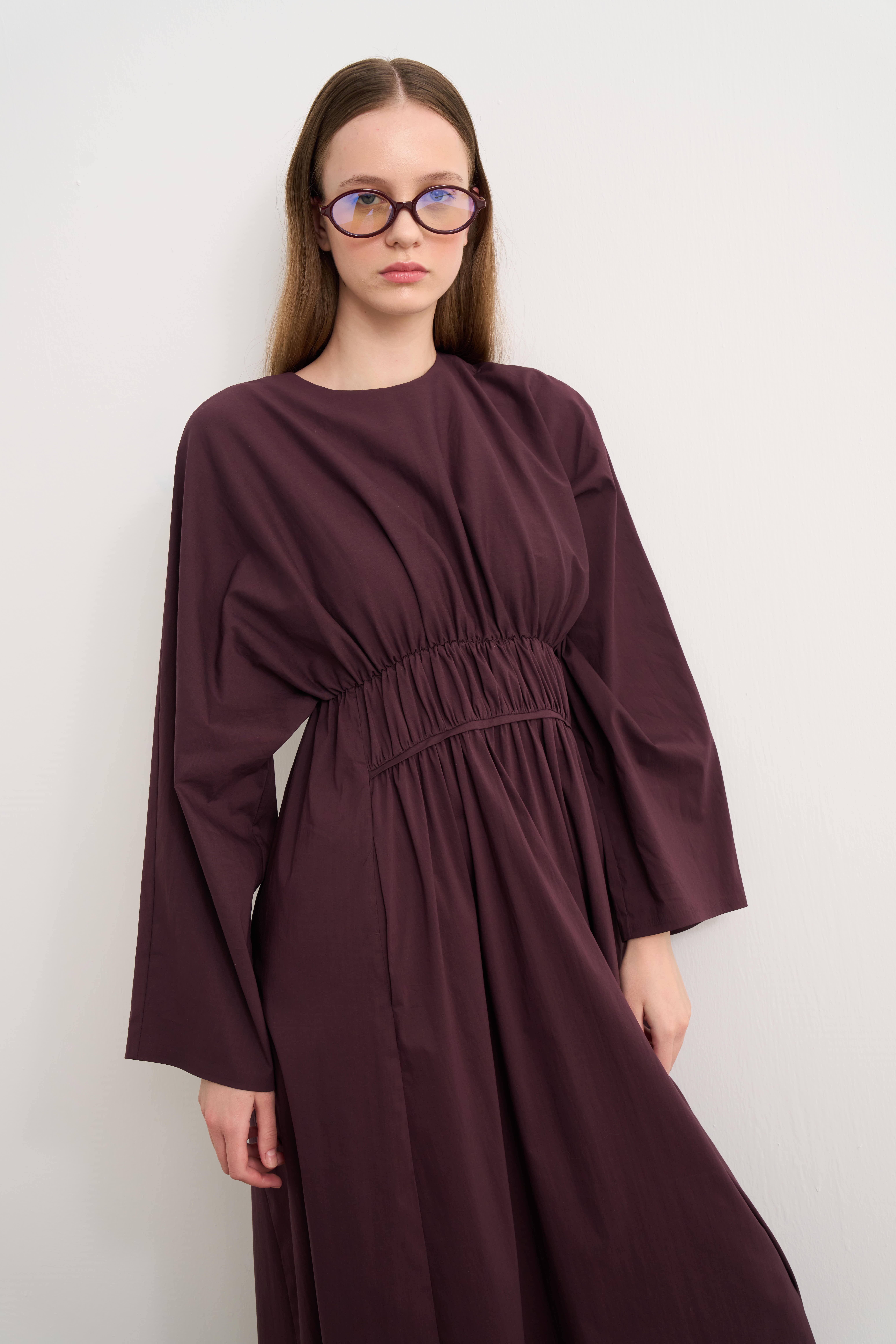 Poplin Elbise Mürdüm