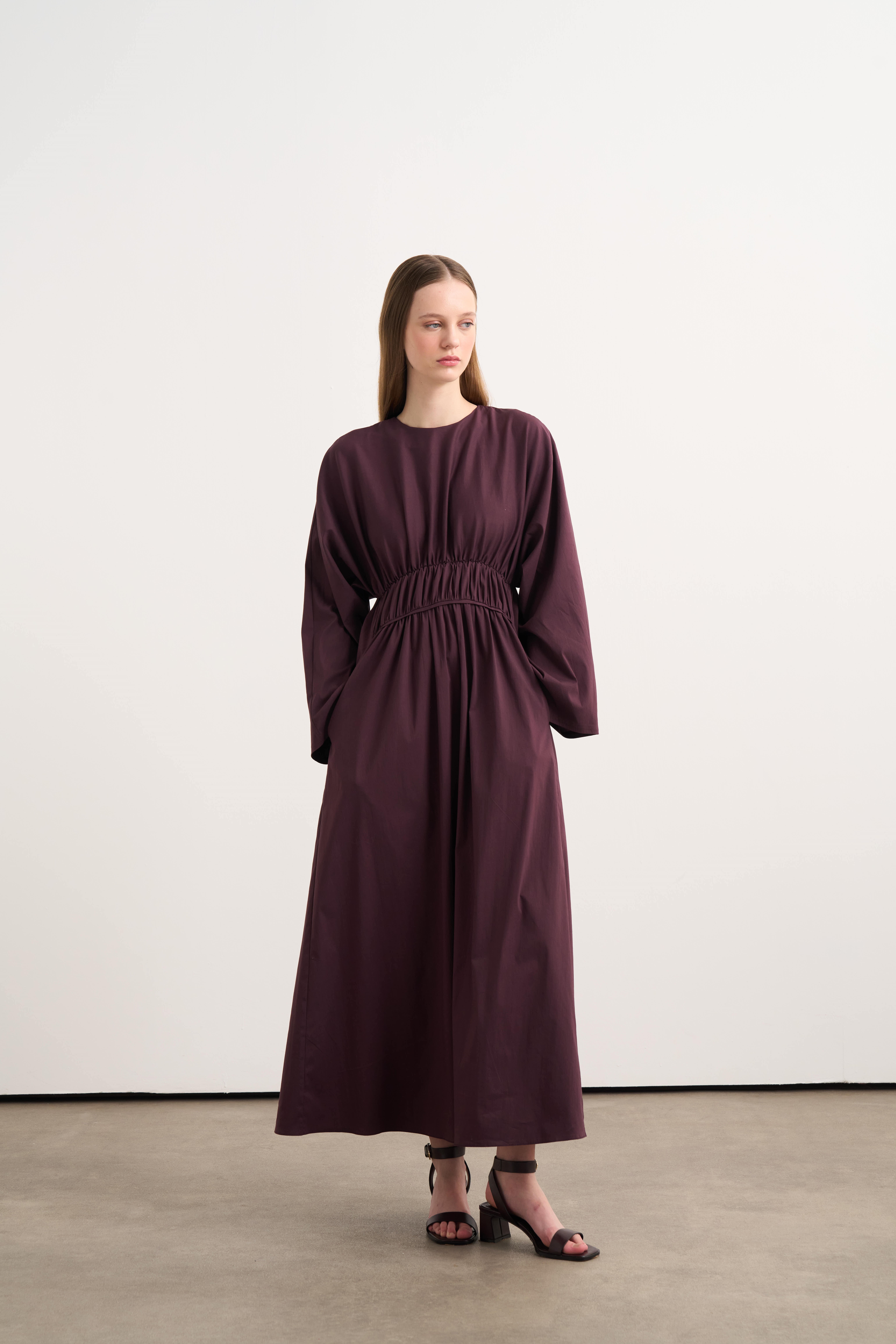 Poplin Elbise Mürdüm