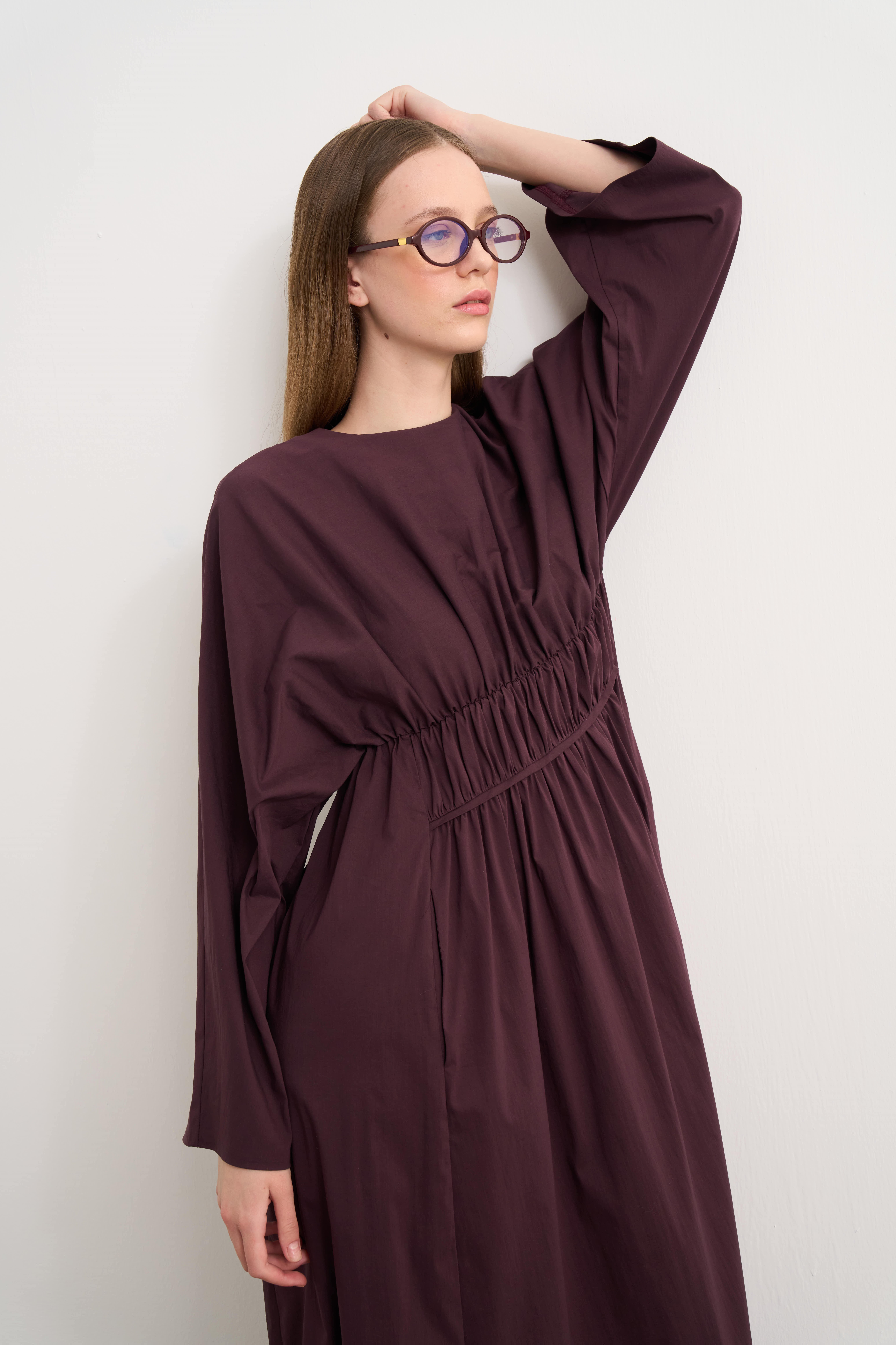 Poplin Elbise Mürdüm