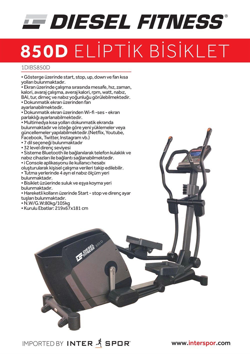  DIESEL FITNESS 850D ELİPTİK  BİSİKLET