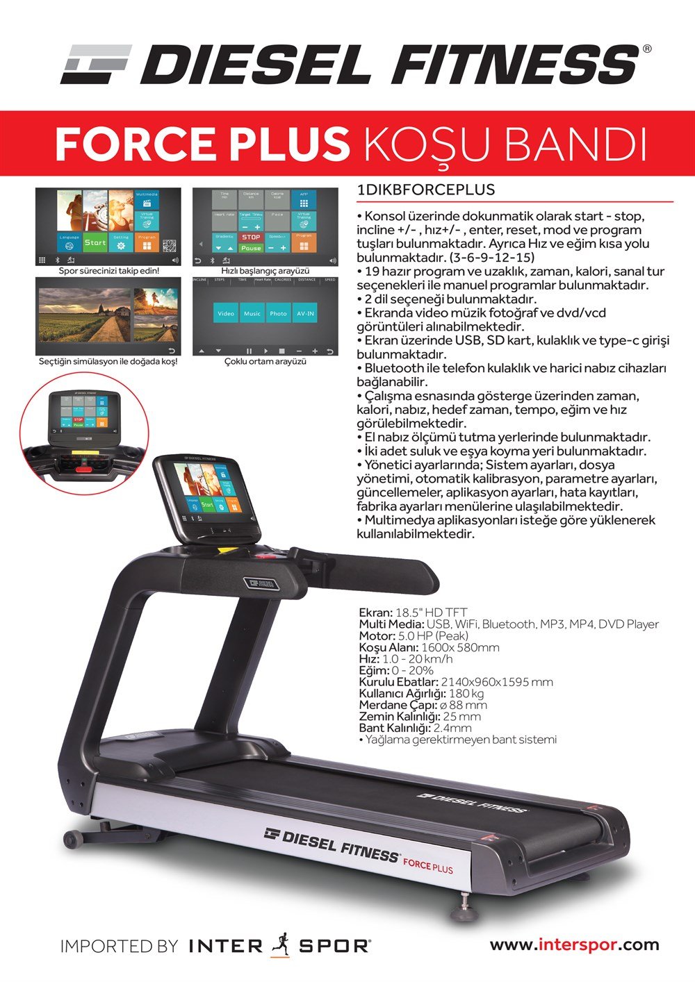 DIESEL FORCE PLUS KOŞU BANDI 5 AC MOTOR (TV'Lİ)