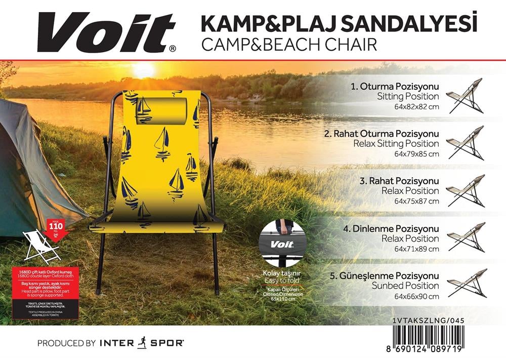 KAMP SANDALYE/KATLANABİLİR ŞEZLONG SARI